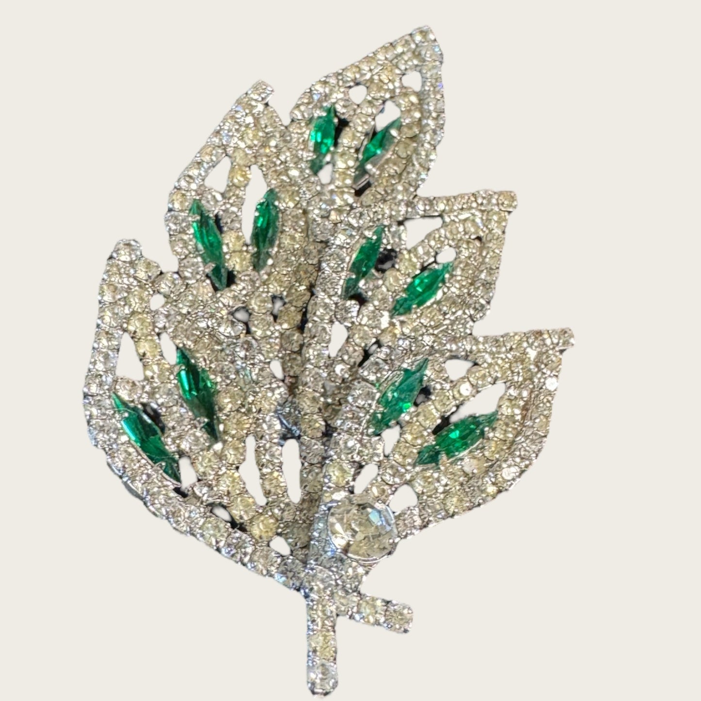 Signed Weiss Emerald Green Navette Rhinestone Parure | Necklace, Bracelet & Brooch | Mid-Century Collector’s Masterpiece | Private Collection