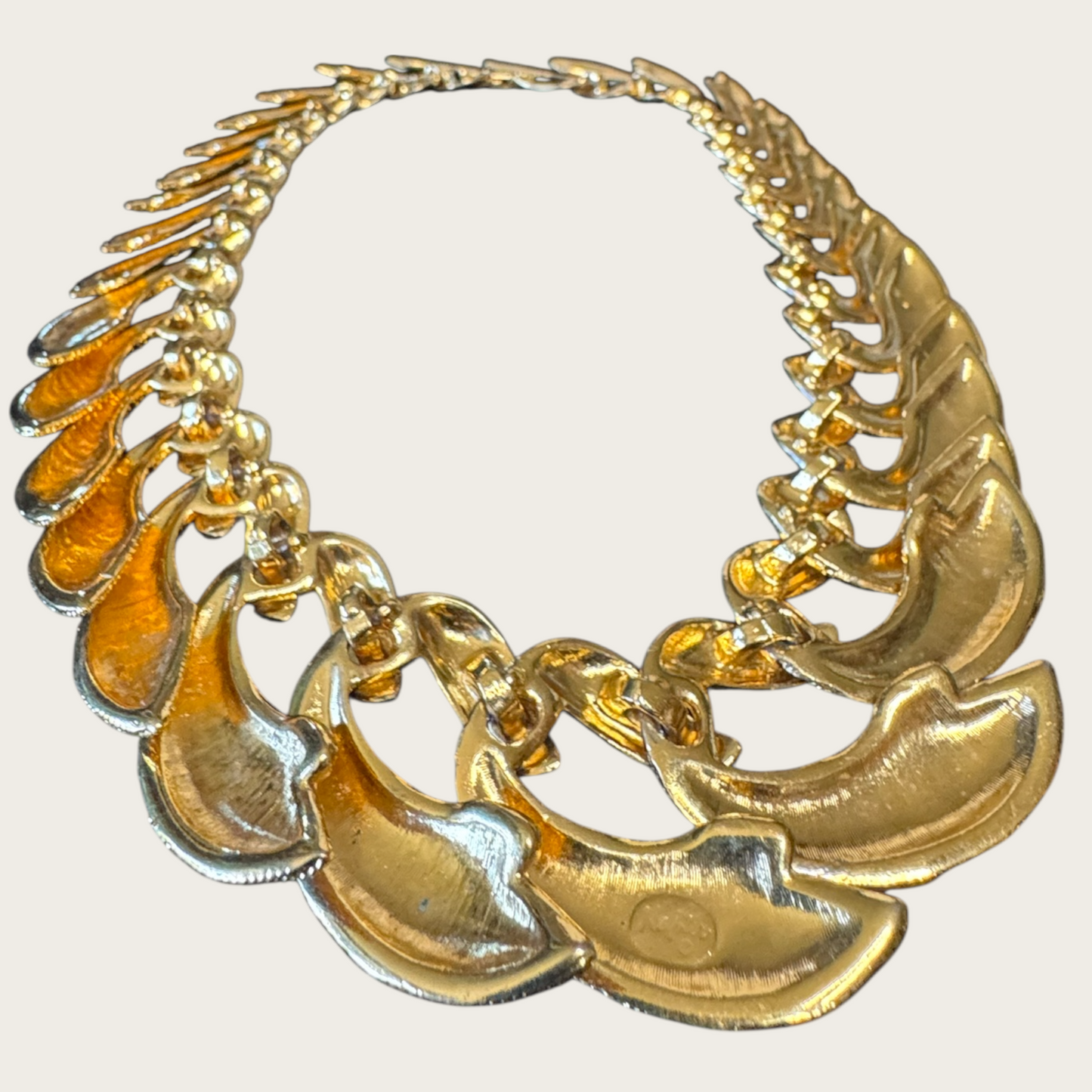 Vintage Napier Patent Pending Runway Necklace – Heavy Gold-Tone Articulated Statement Chain