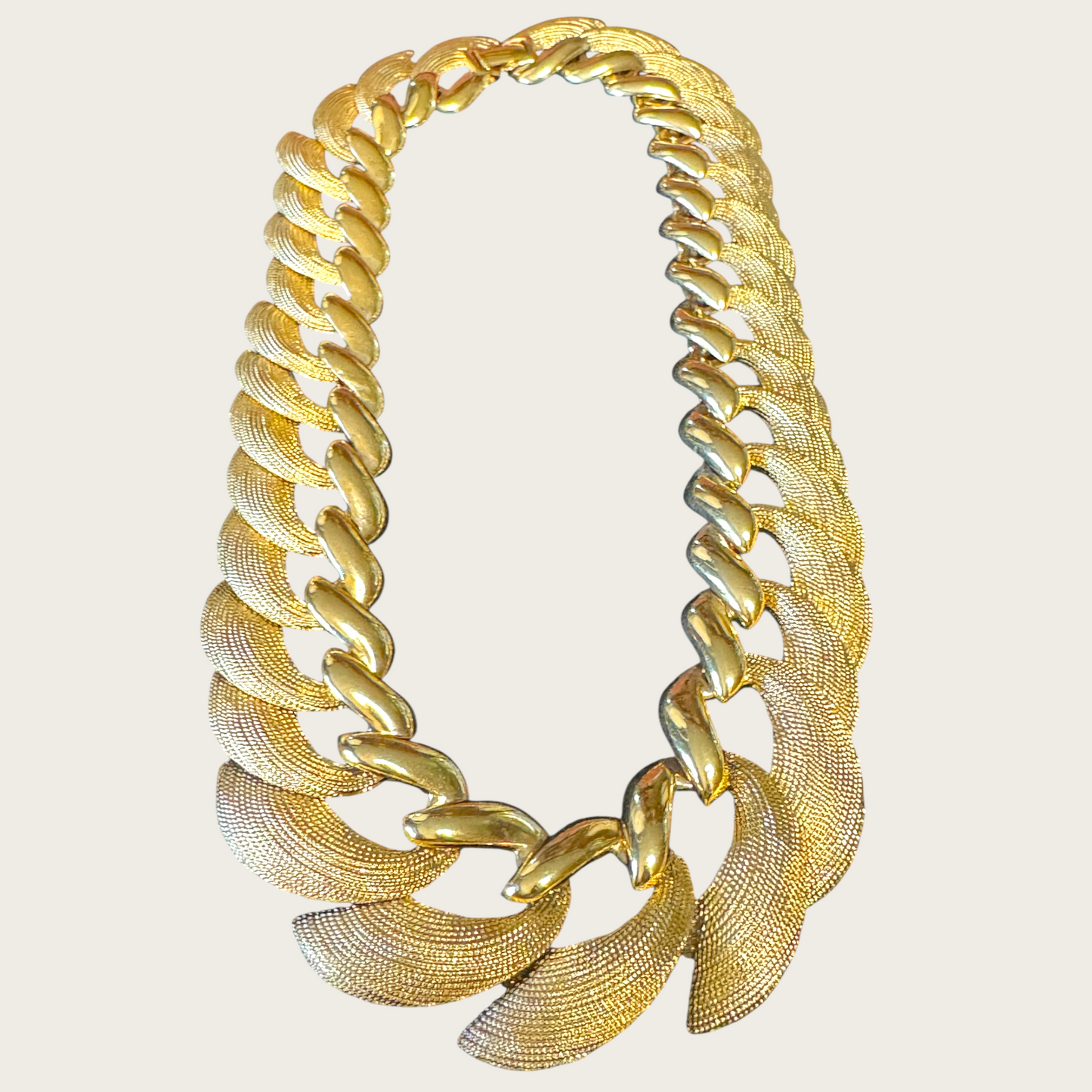 Vintage Napier Patent Pending Runway Necklace – Heavy Gold-Tone Articulated Statement Chain