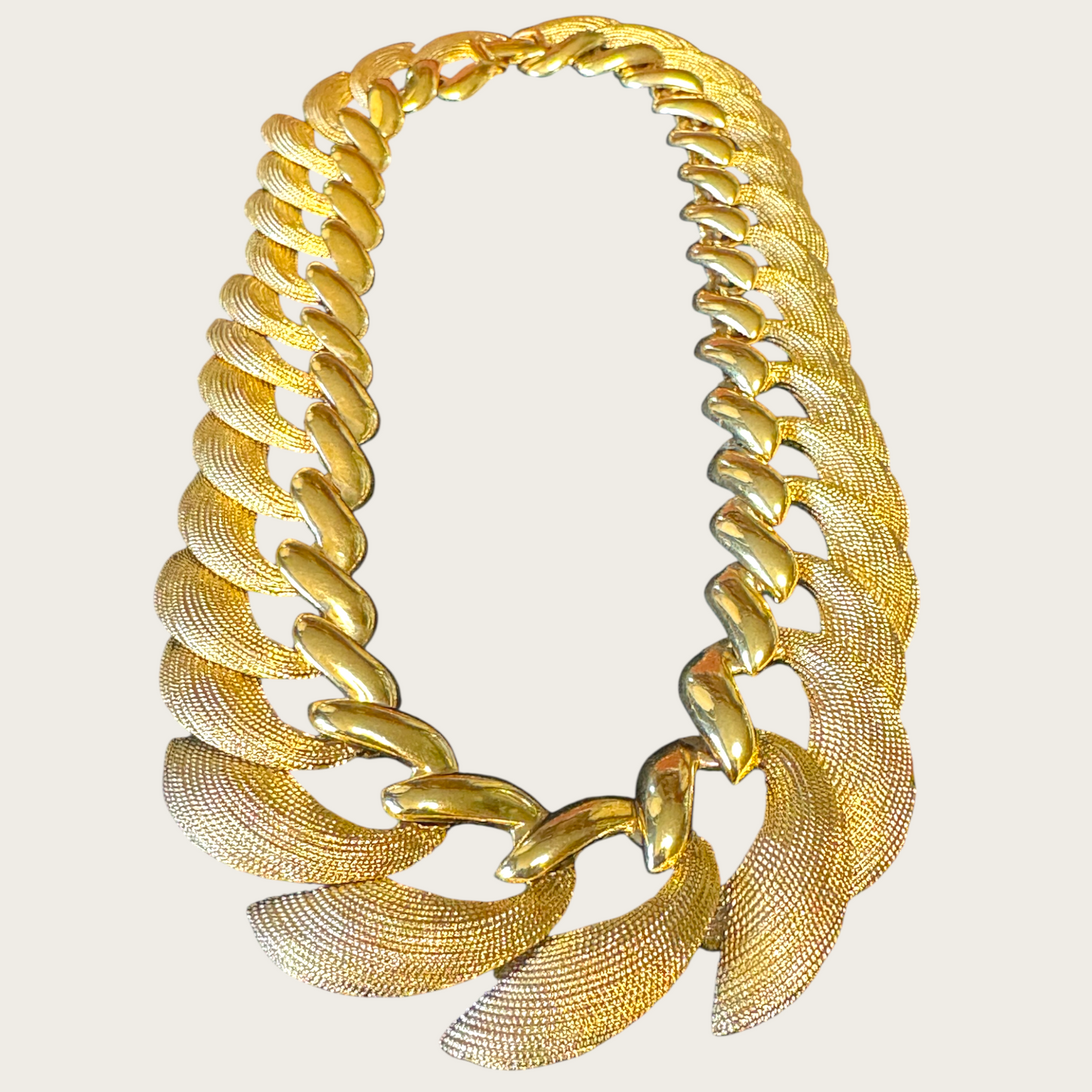 Vintage Napier Patent Pending Runway Necklace – Heavy Gold-Tone Articulated Statement Chain