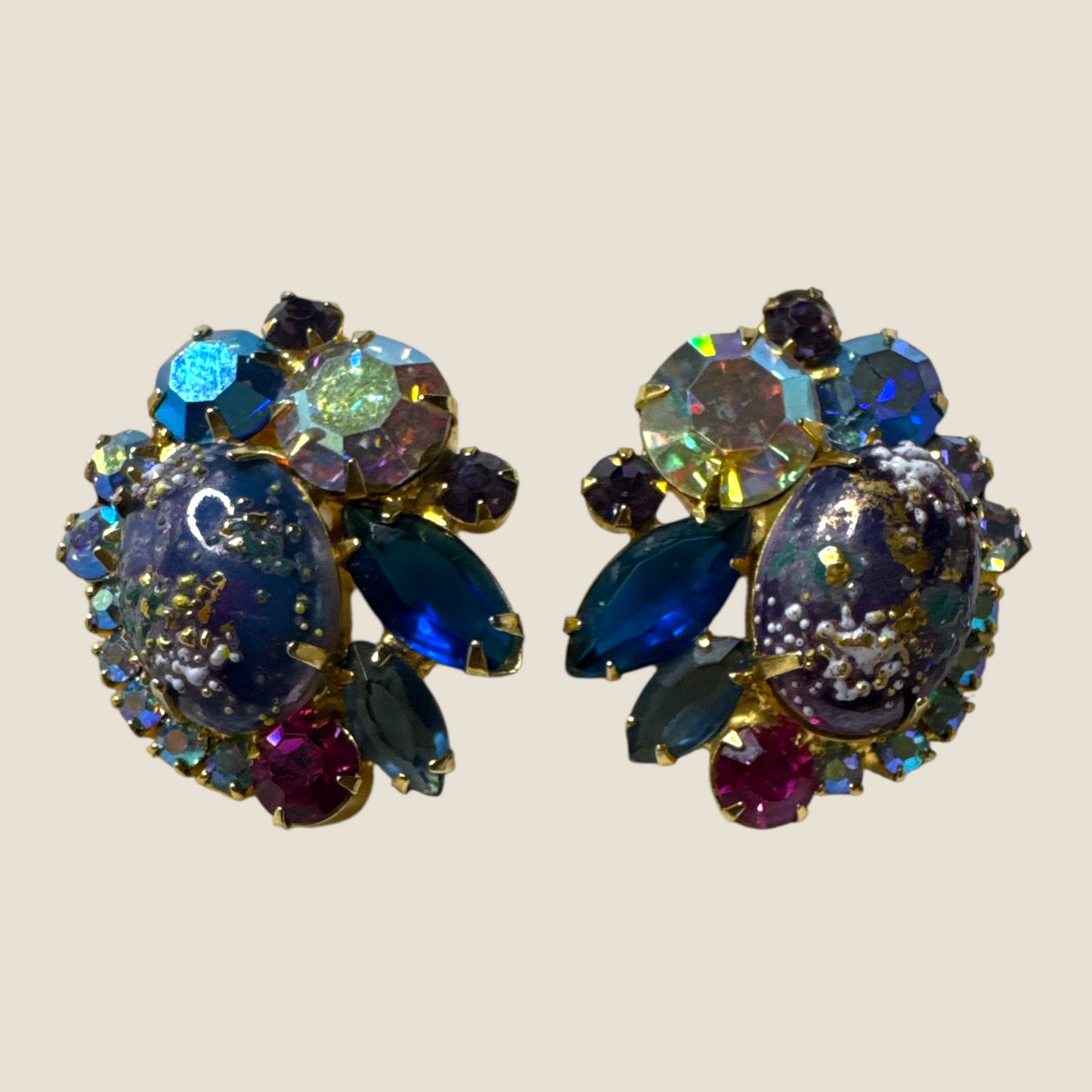 Juliana D&E Blue Gold Splatter Easter Egg Cabochon Bracelet & Earrings | Book Piece | Private Collection