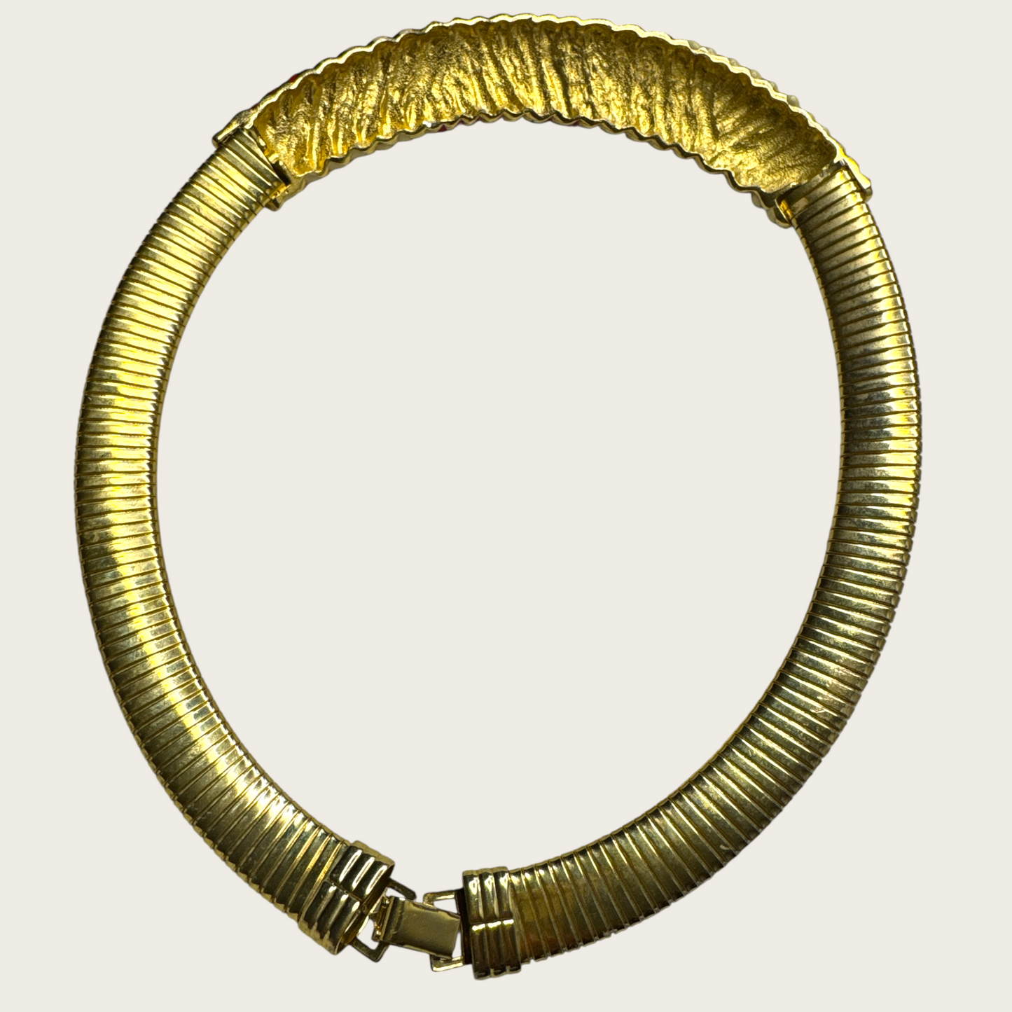 Vintage Enamel Omega Collar Necklace | Red & Cream Striped Statement | Bold 1980s Power Glam