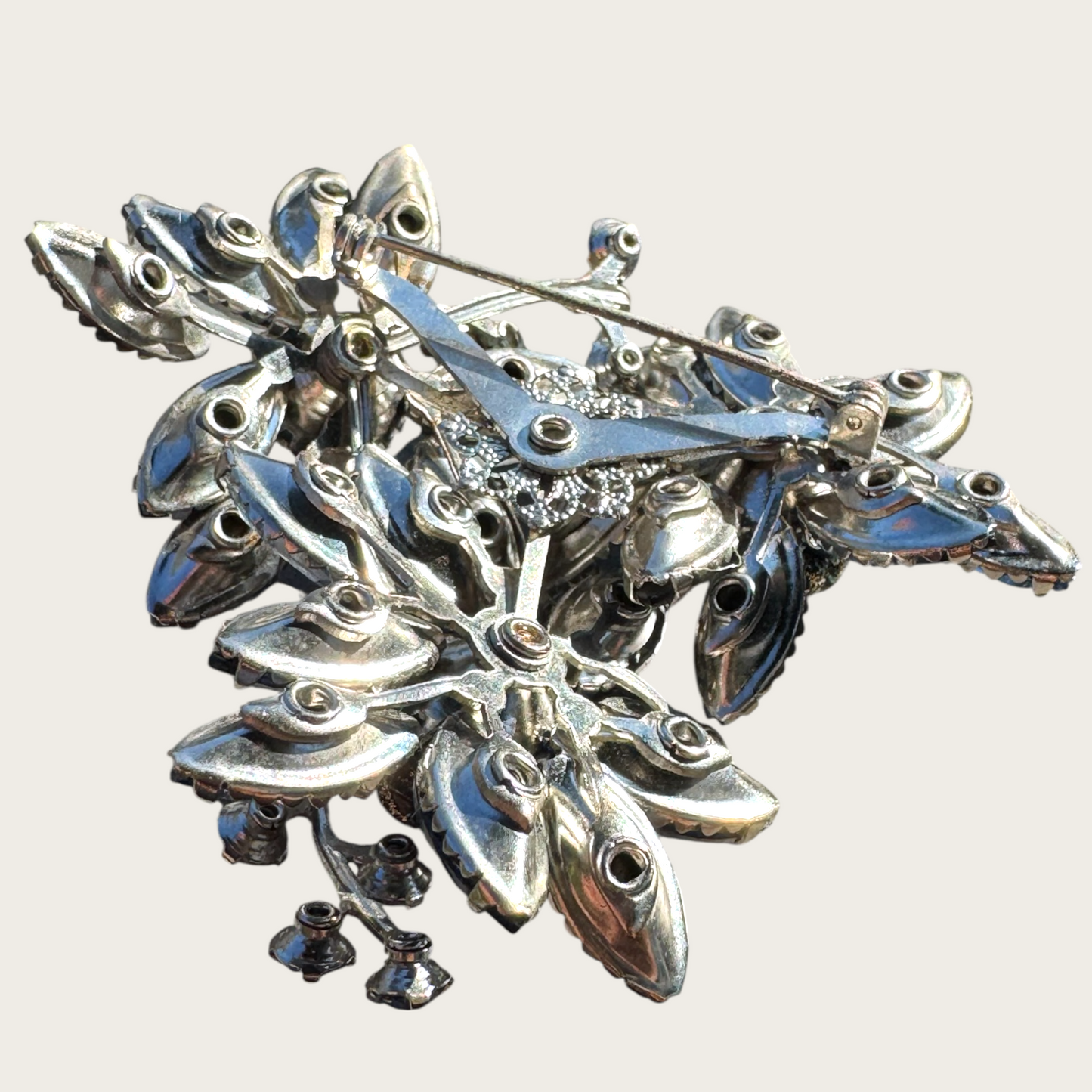 Unsigned Beau Jewels-Style Vintage Blue Rhinestone Brooch | Dimensional Floral Spray with AB & Fluss Beads