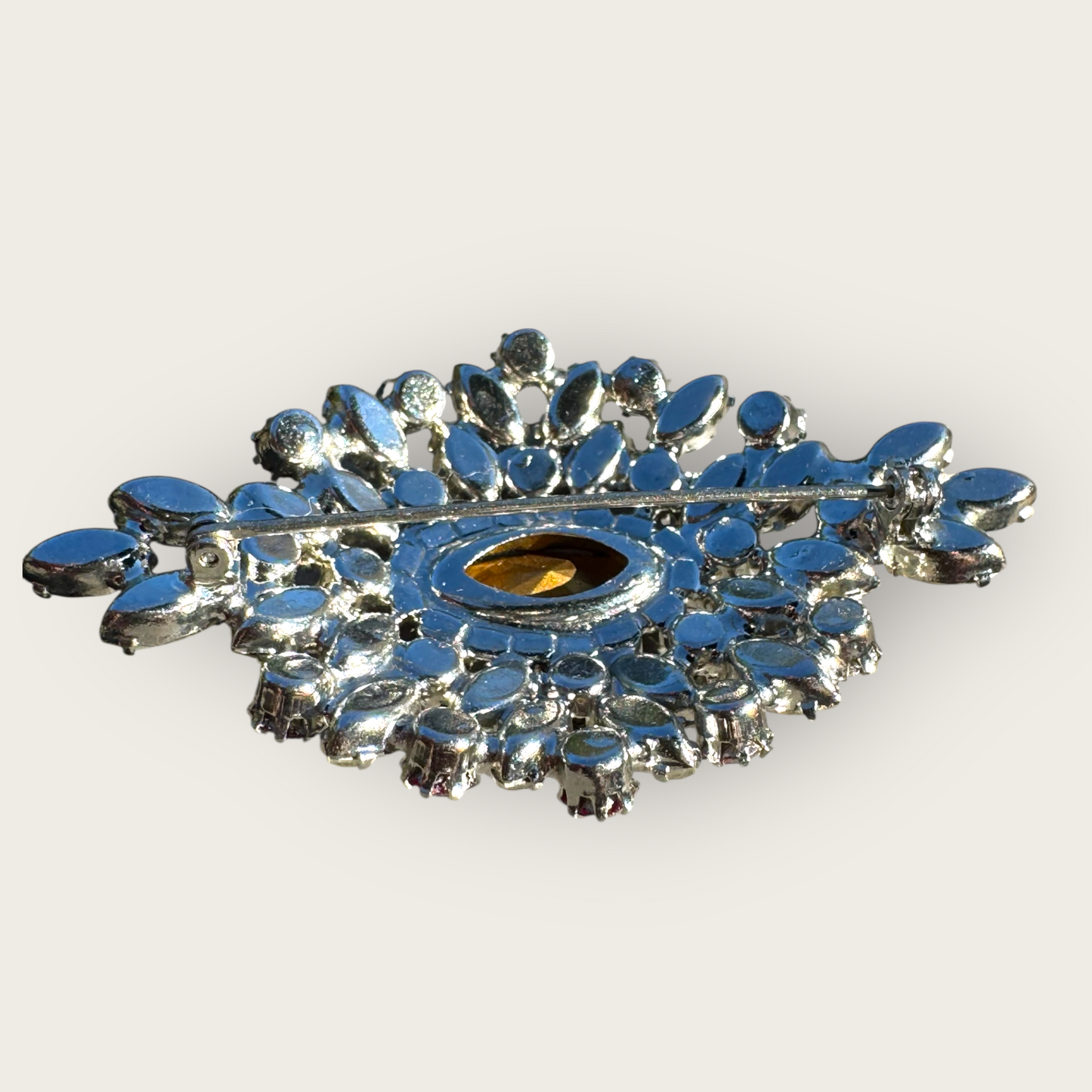 Vintage Fuchsia Foil Back Rhinestone Domed Brooch – Marquise & Round Cut Starburst Pin
