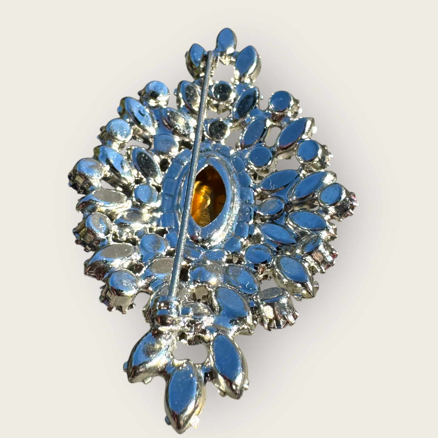 Vintage Fuchsia Foil Back Rhinestone Domed Brooch – Marquise & Round Cut Starburst Pin