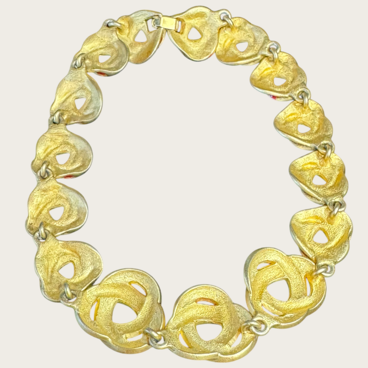 Vintage 1980s–90s Red Enamel Swirl Knot Necklace & Bracelet Set – Designer Quality Statement Jewelry