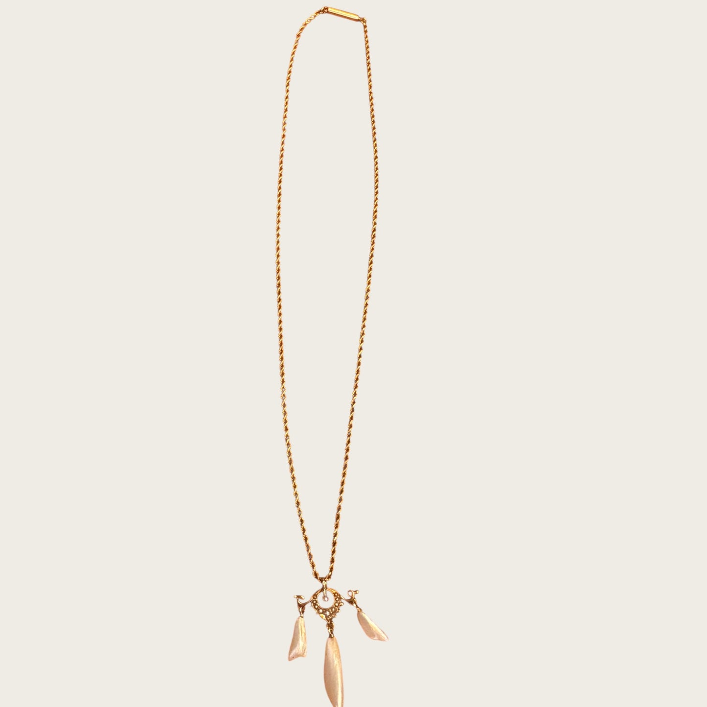 Antique 10K Gold Edwardian Lavalier Pendant Necklace with Seed Pearls & Mother of Pearl Drops