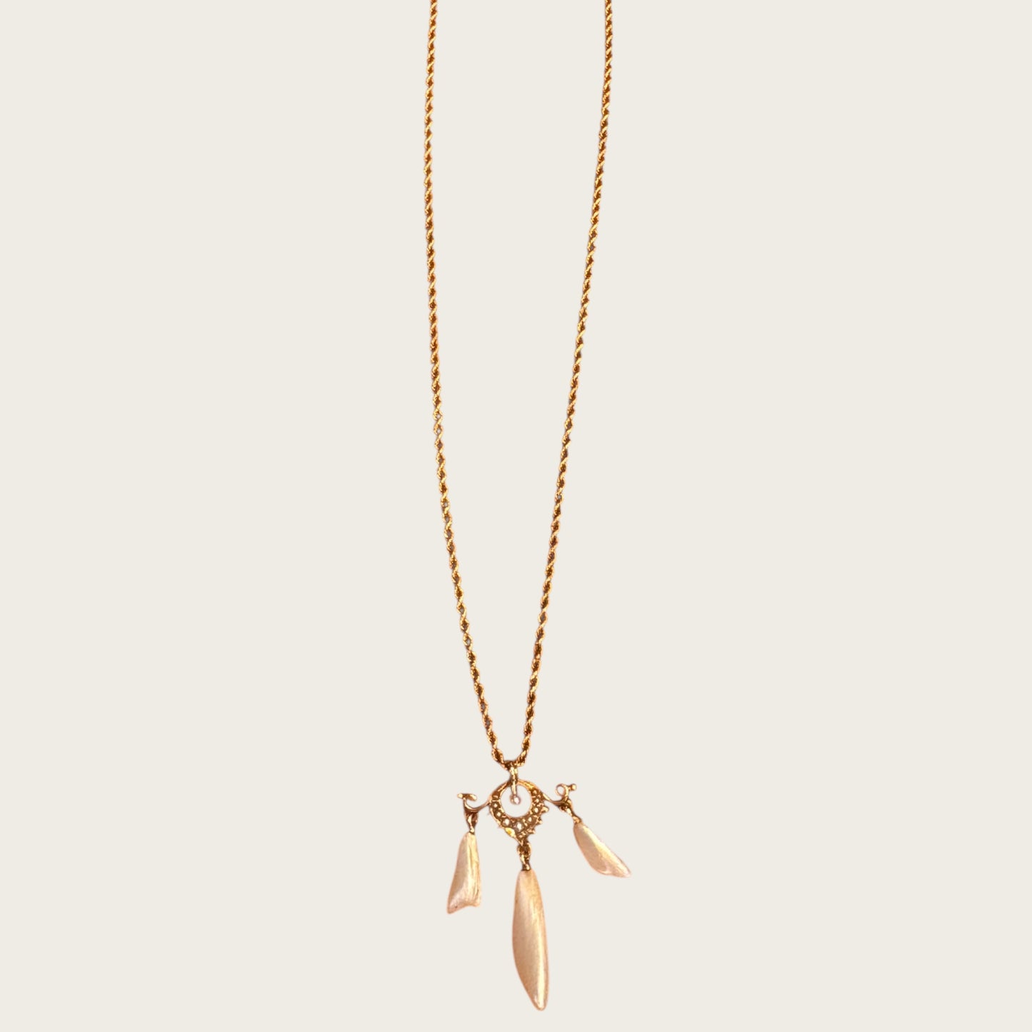 Antique 10K Gold Edwardian Lavalier Pendant Necklace with Seed Pearls & Mother of Pearl Drops