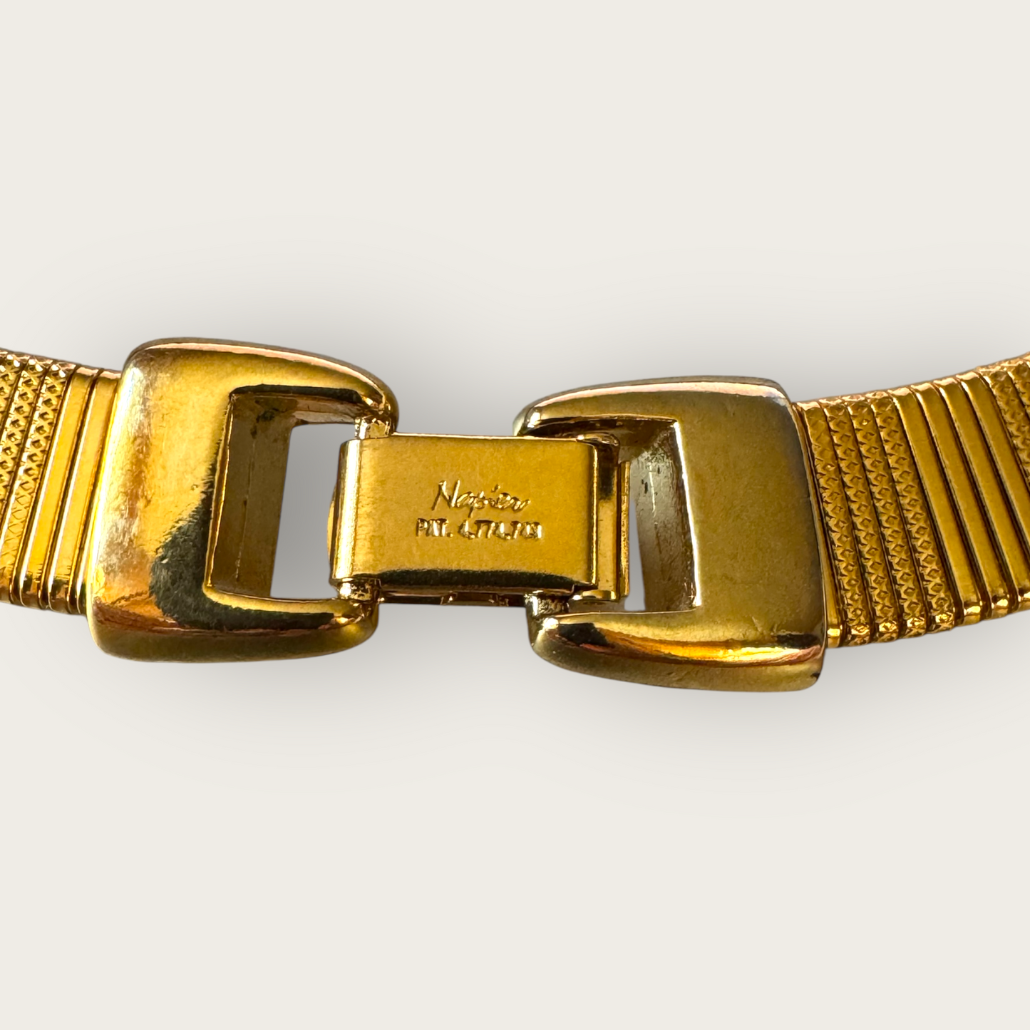 Vintage Napier Textured Omega Collar Necklace – Gold-Tone Patent Pending Design