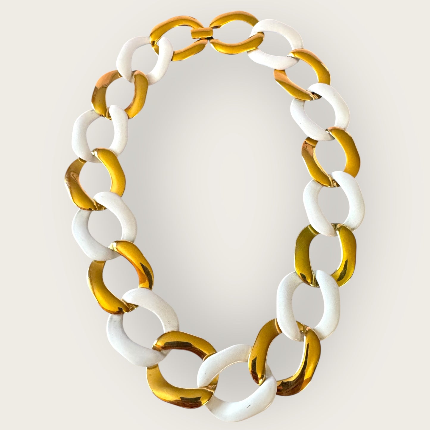 Vintage Chunky Monet Gold & White Enamel Chain Necklace – 1980s Statement Link
