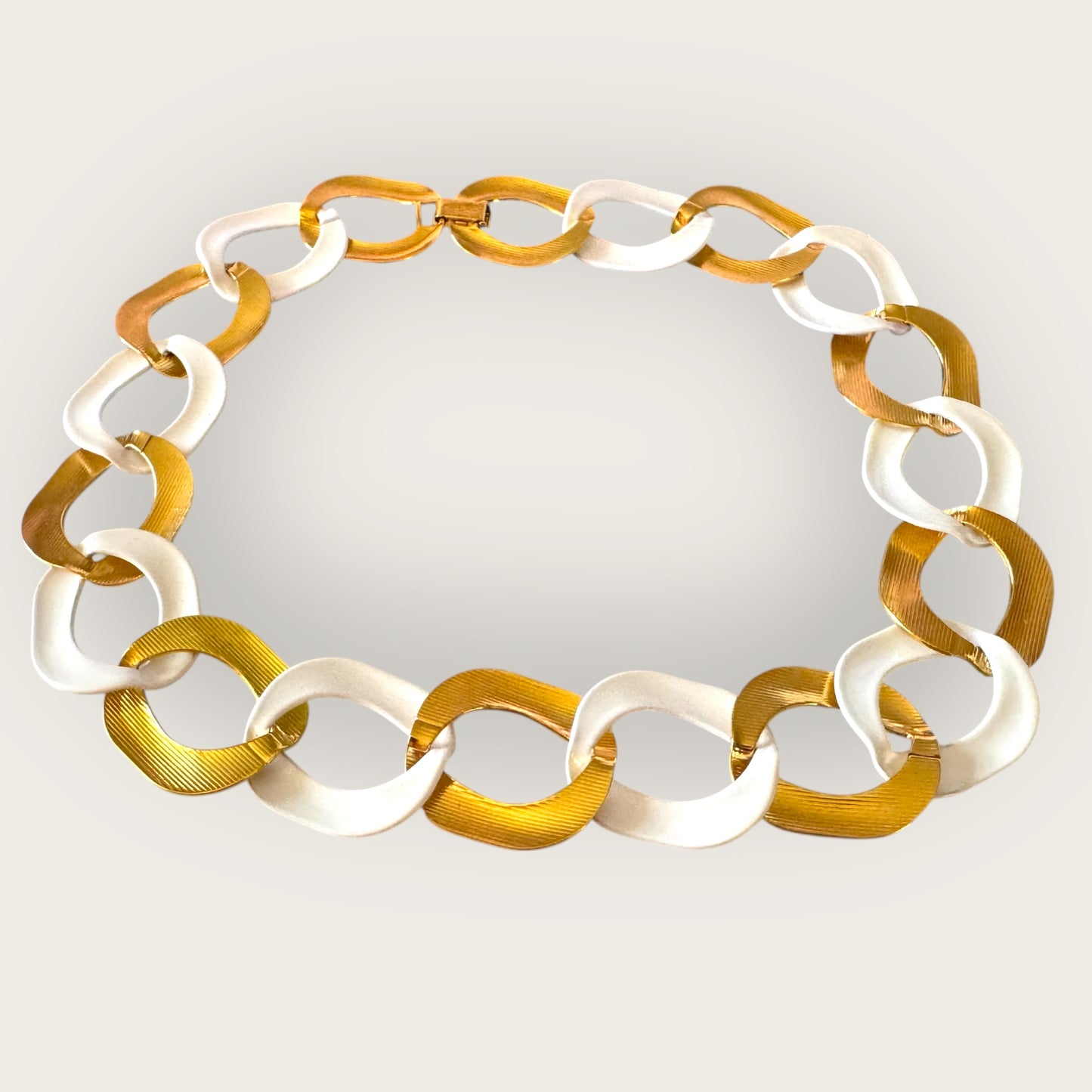 Vintage Chunky Monet Gold & White Enamel Chain Necklace – 1980s Statement Link