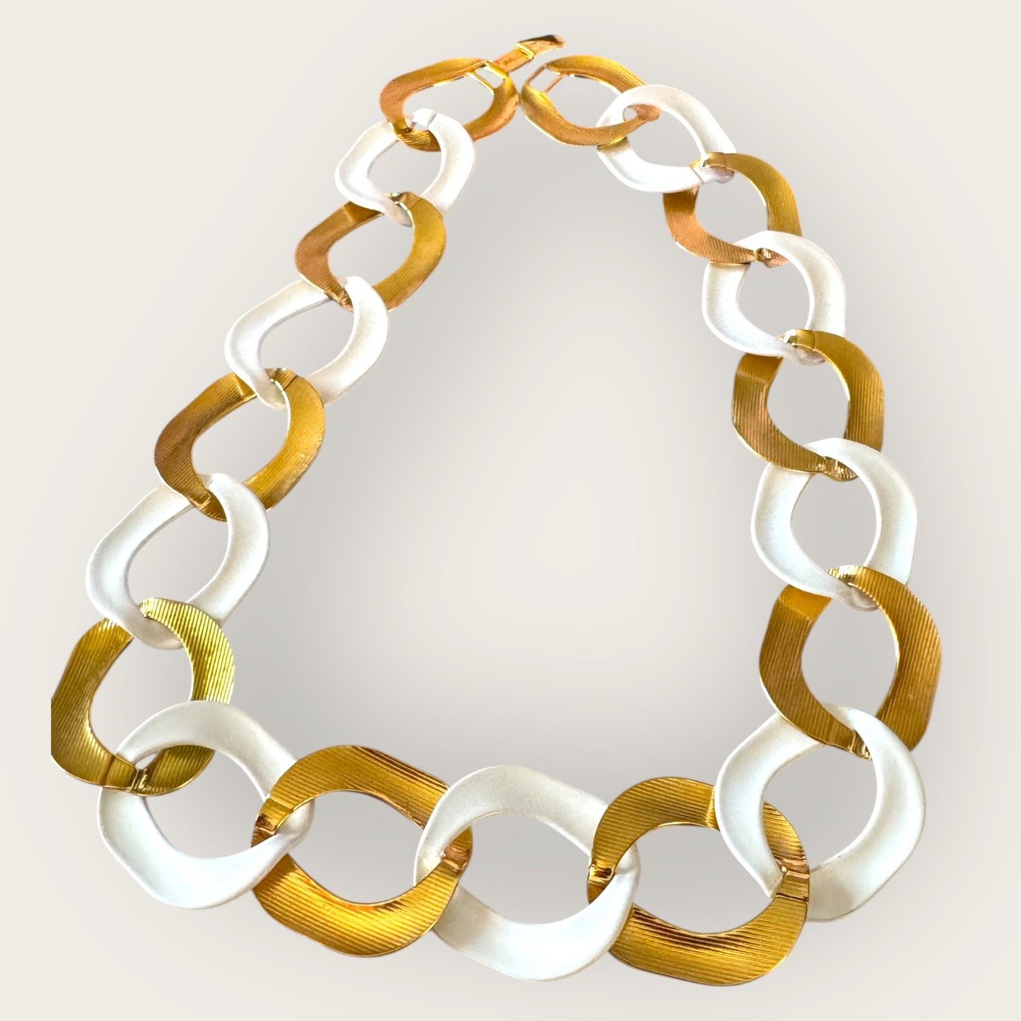 Vintage Chunky Monet Gold & White Enamel Chain Necklace – 1980s Statement Link