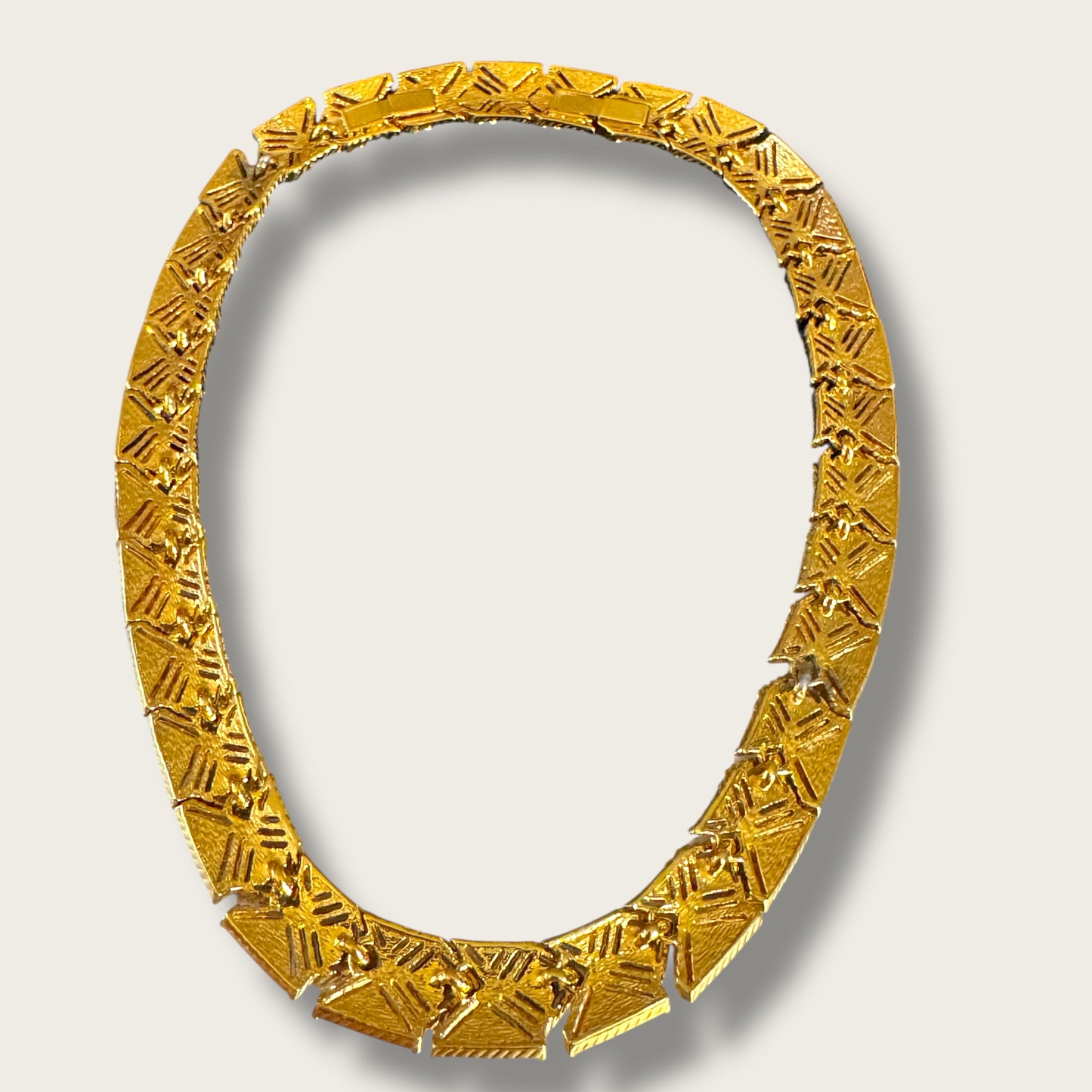 Chunky Vintage Gold-Tone Articulated Collar Necklace – Braided Pavé Design with Removable Extender