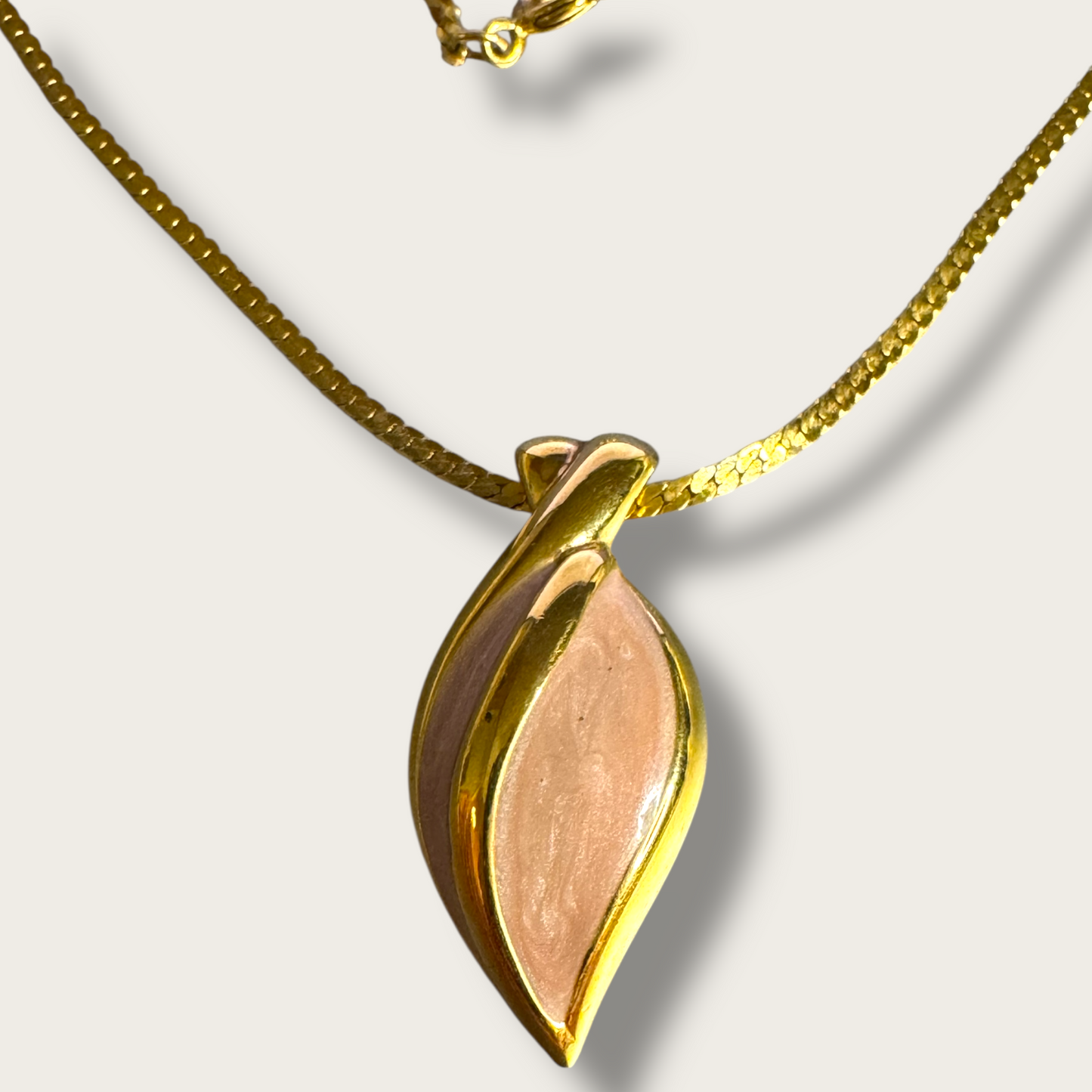 Vintage Napier Pink Enamel Pendant Necklace – 18” Gold-Tone Chain