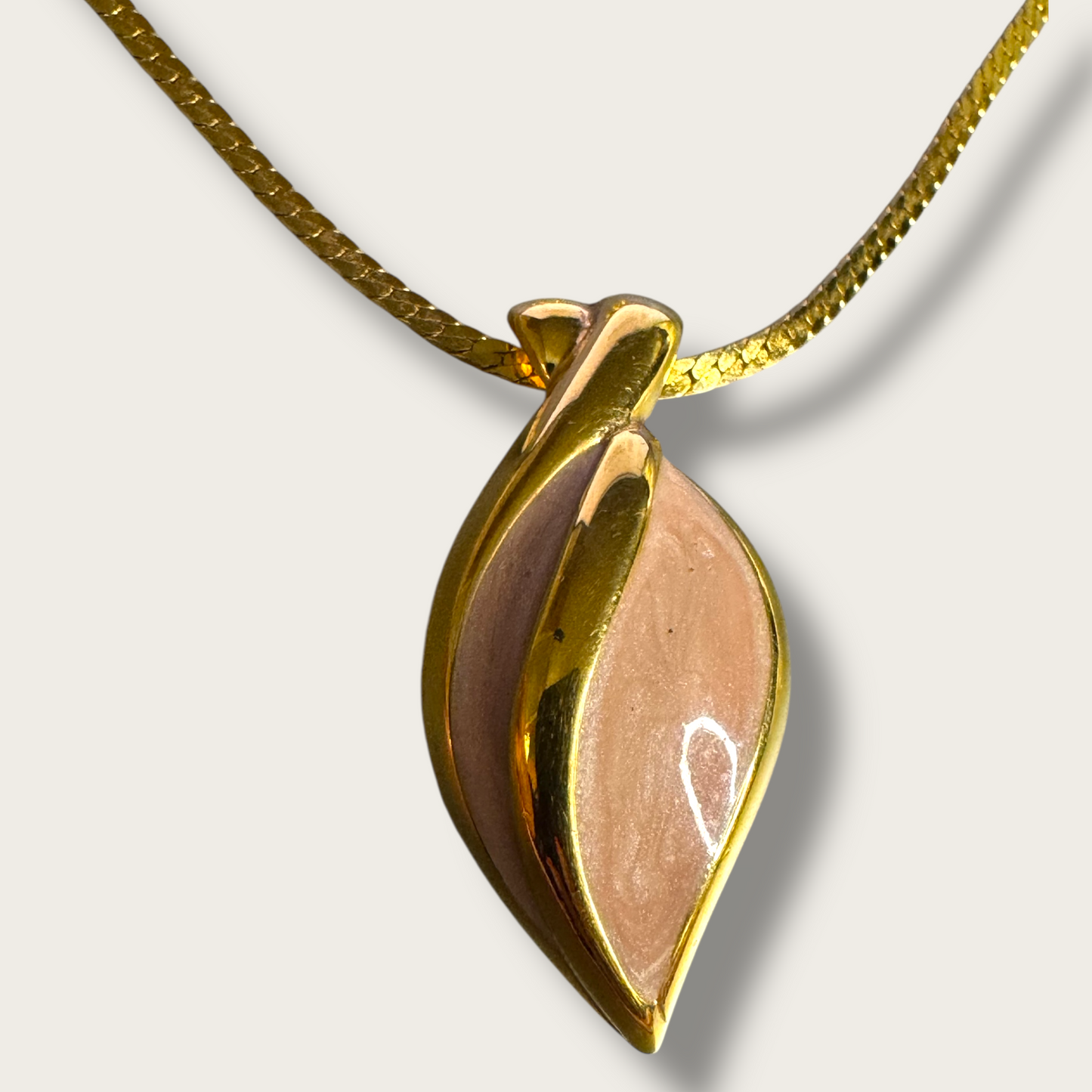 Vintage Napier Pink Enamel Pendant Necklace – 18” Gold-Tone Chain