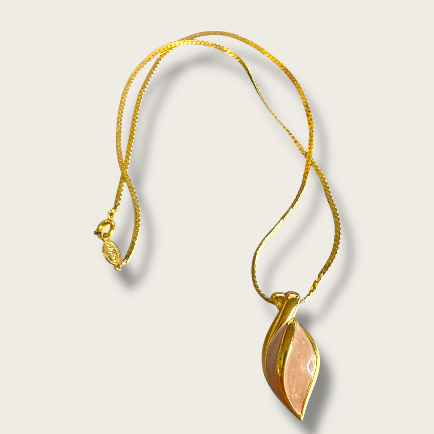 Vintage Napier Pink Enamel Pendant Necklace – 18” Gold-Tone Chain