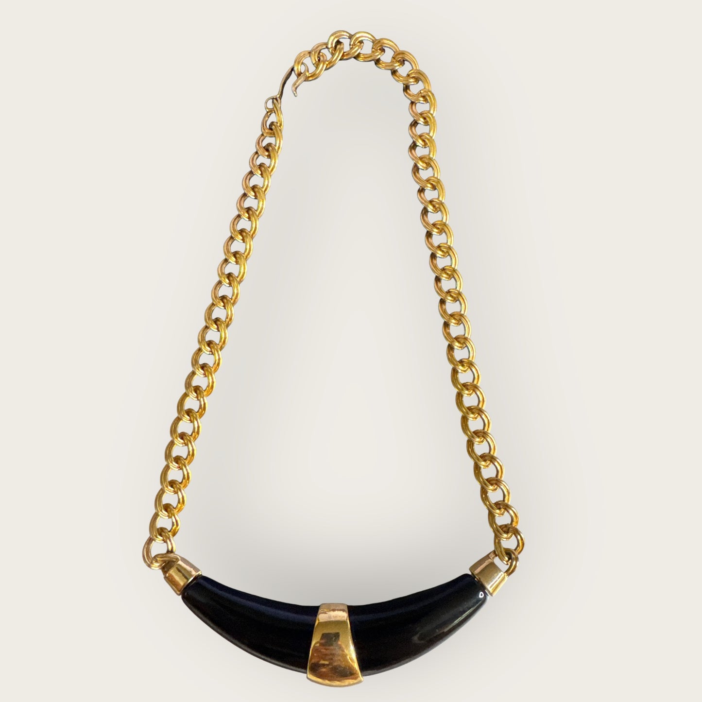 Vintage Monet Blue Glass Pendant Necklace – 18” Gold-Tone Chain with Sculptural Side Bar