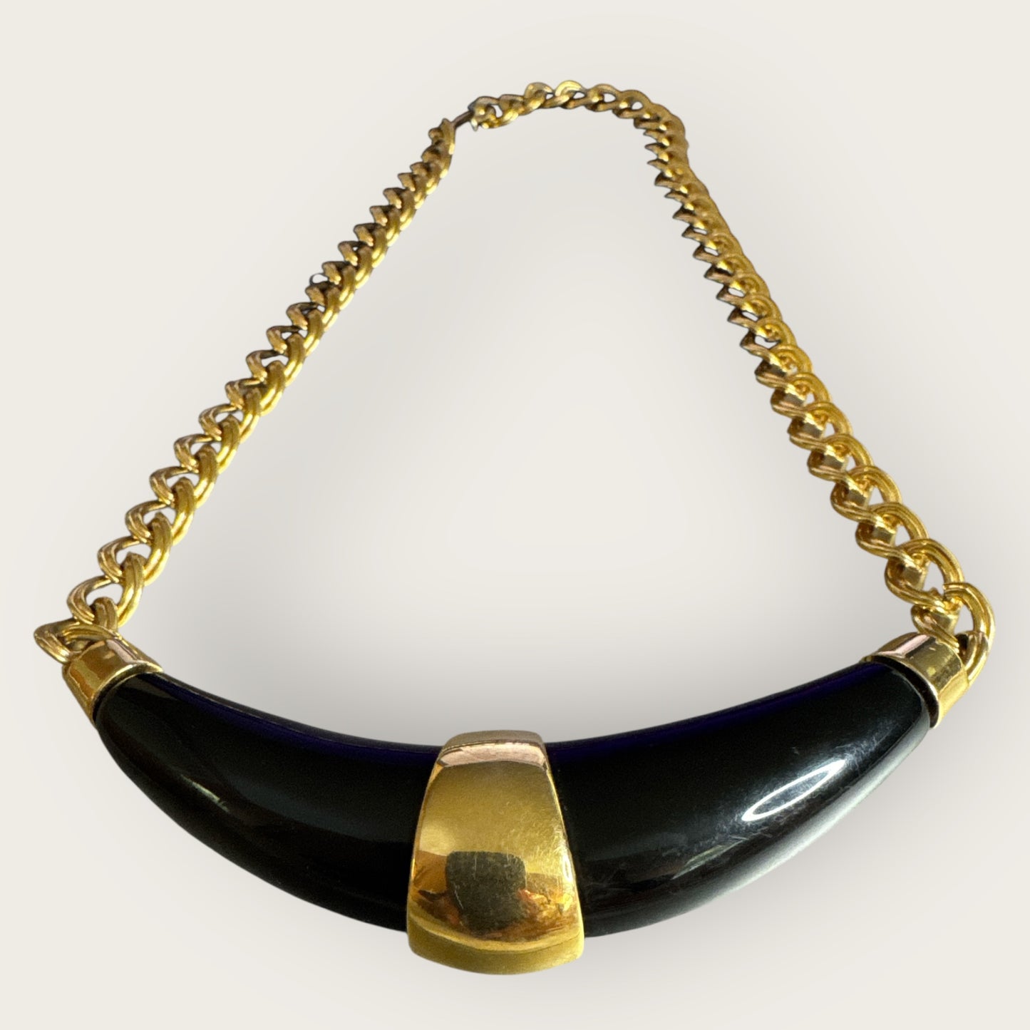 Vintage Monet Blue Glass Pendant Necklace – 18” Gold-Tone Chain with Sculptural Side Bar