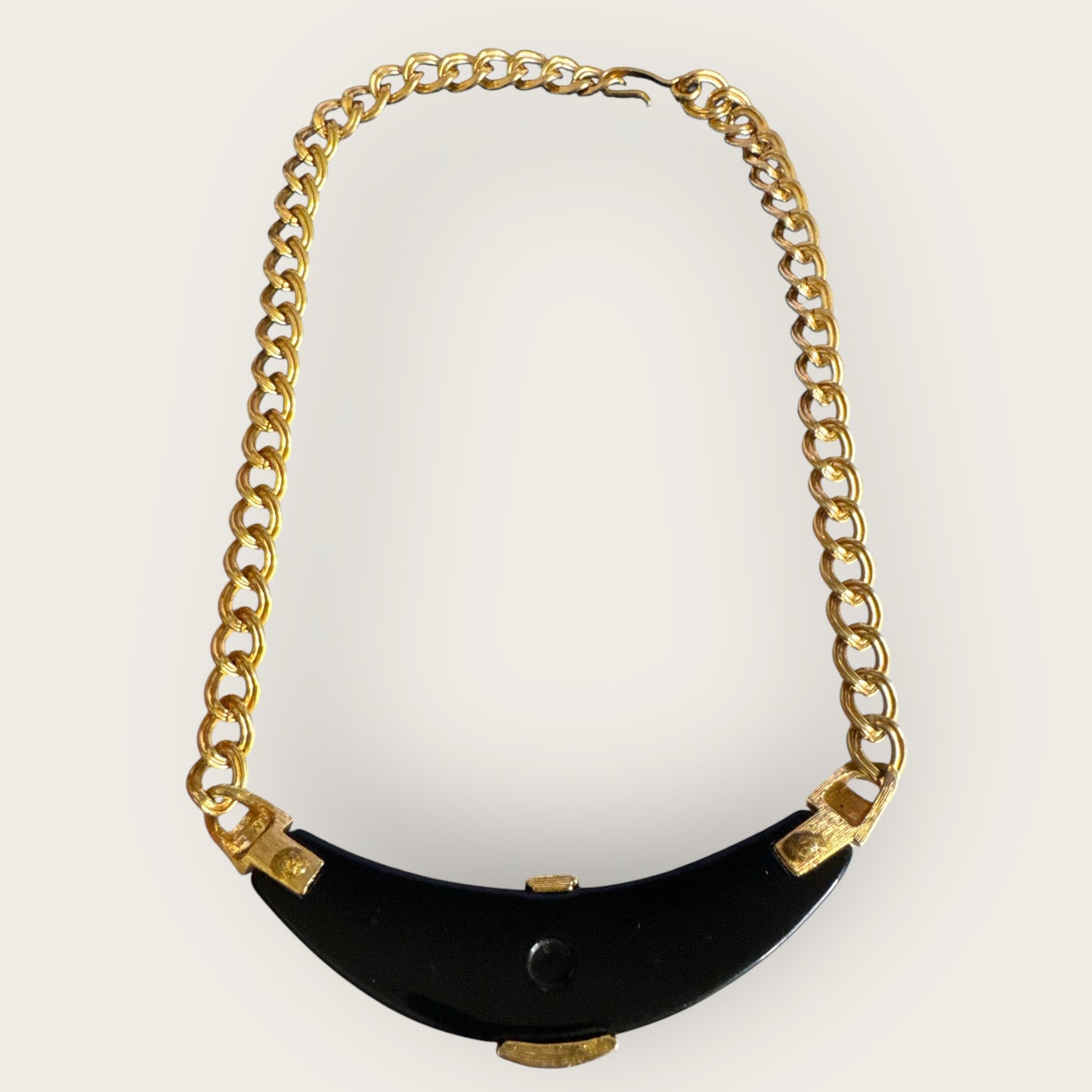 Vintage Monet Blue Glass Pendant Necklace – 18” Gold-Tone Chain with Sculptural Side Bar