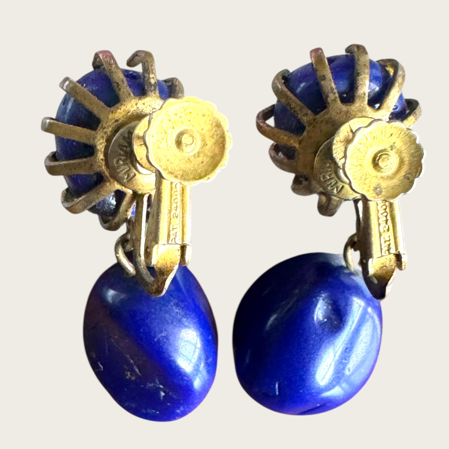 Vintage Miriam Haskell Cobalt Blue Glass Drop Earrings – Signed, 1950s Screwback Clip-On