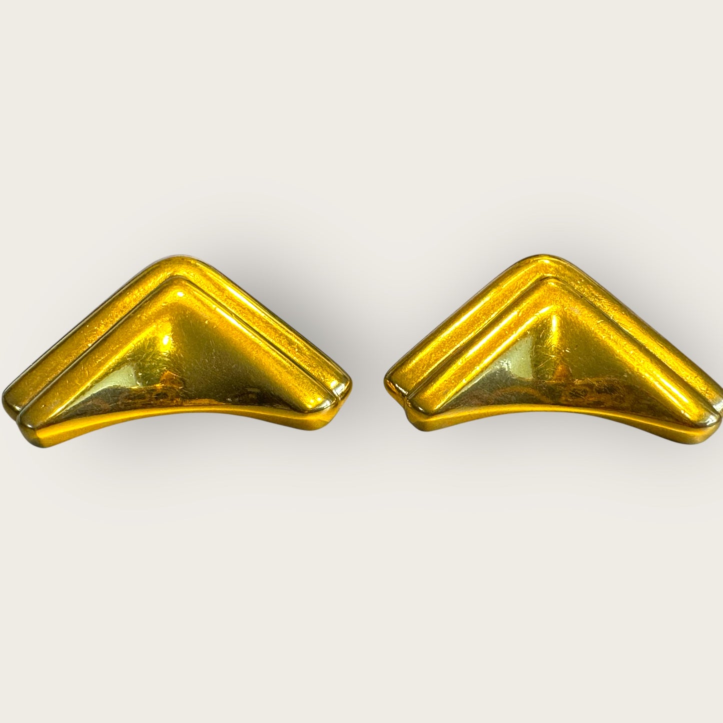 Vintage Monet Gold-Tone Chevron Clip-On Earrings – Signed Statement Comfort Clips, 1980s Power Style