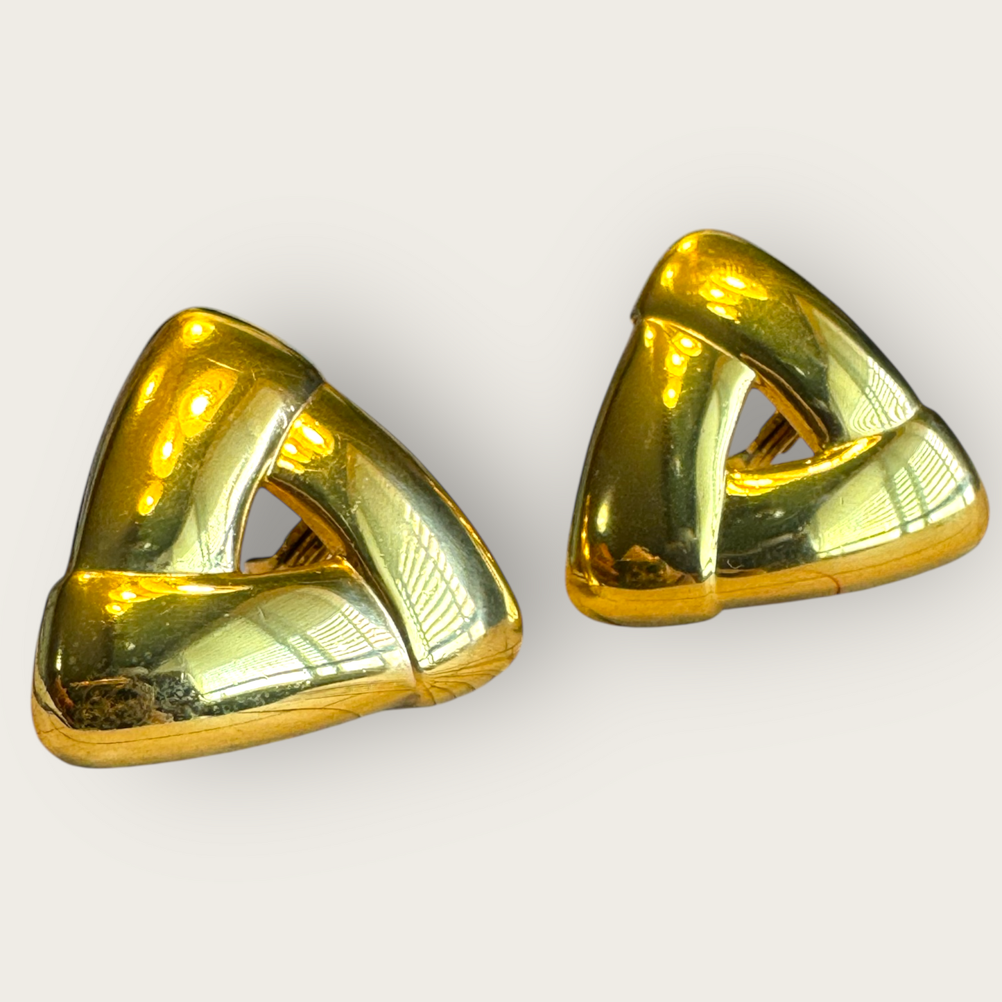 Vintage Monet Sculptural Folded Triangle Clip-On Earrings – Signed 1980s Gold-Tone Statement, Comfort Clips