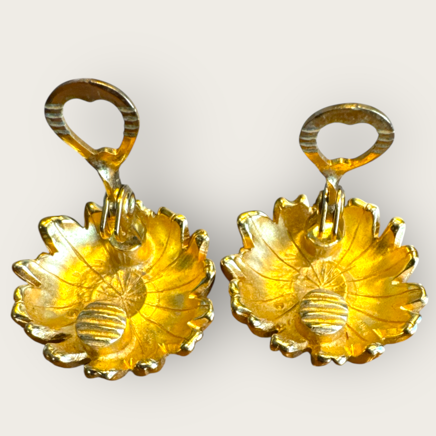 Vintage Monet Gold-Tone Sunflower Clip-On Earrings – Signed Comfort Clip, 1980s Bold Floral Statement