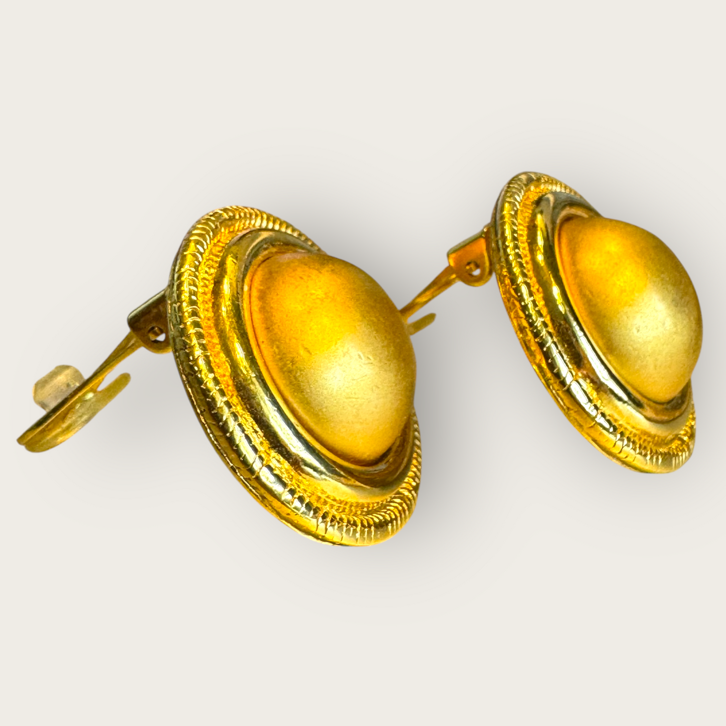 Signed Monet Gold Tone 1” Domed Button Clip-On Earrings – Classic Vintage Style
