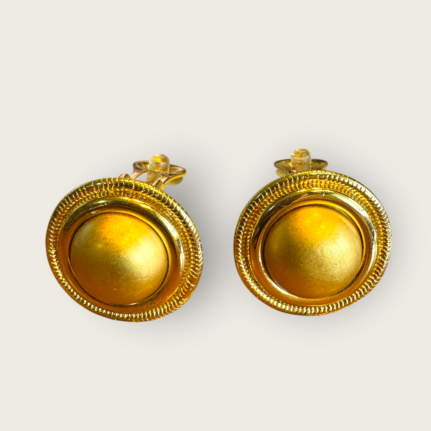 Signed Monet Gold Tone 1” Domed Button Clip-On Earrings – Classic Vintage Style