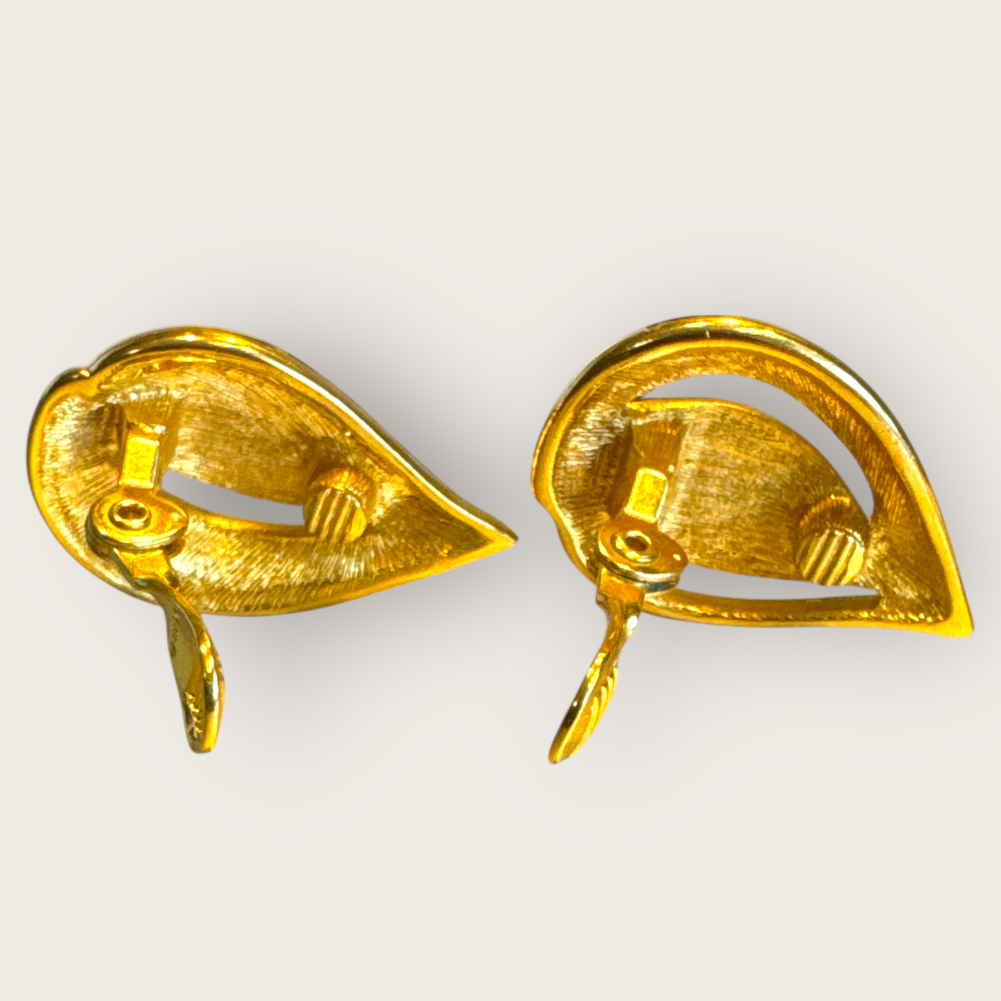 Vintage Modernist Cream Enamel & Gold-Tone Leaf Clip-On Earrings