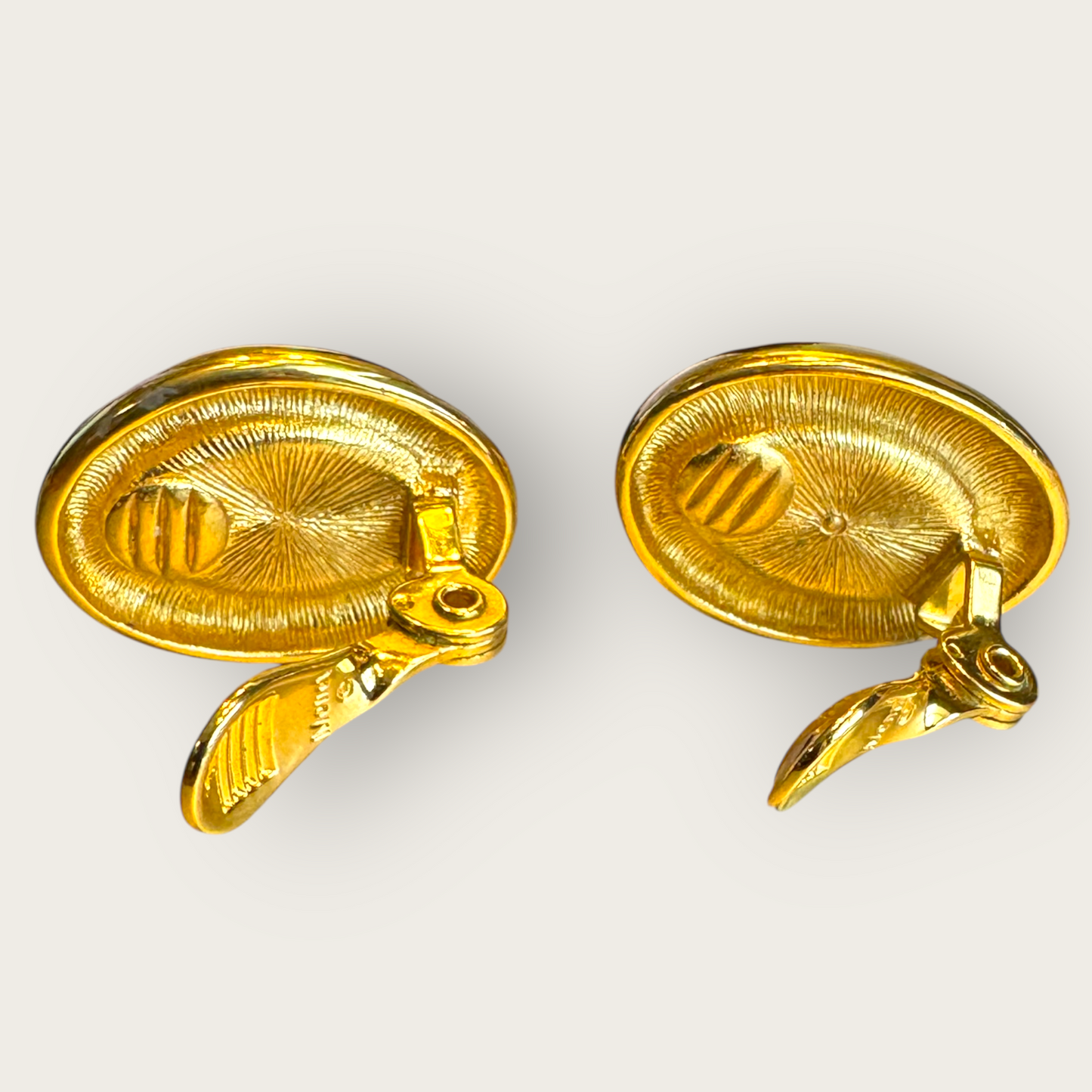 Vintage Monet Black Cabochon & Gold-Tone Oval Clip-On Earrings
