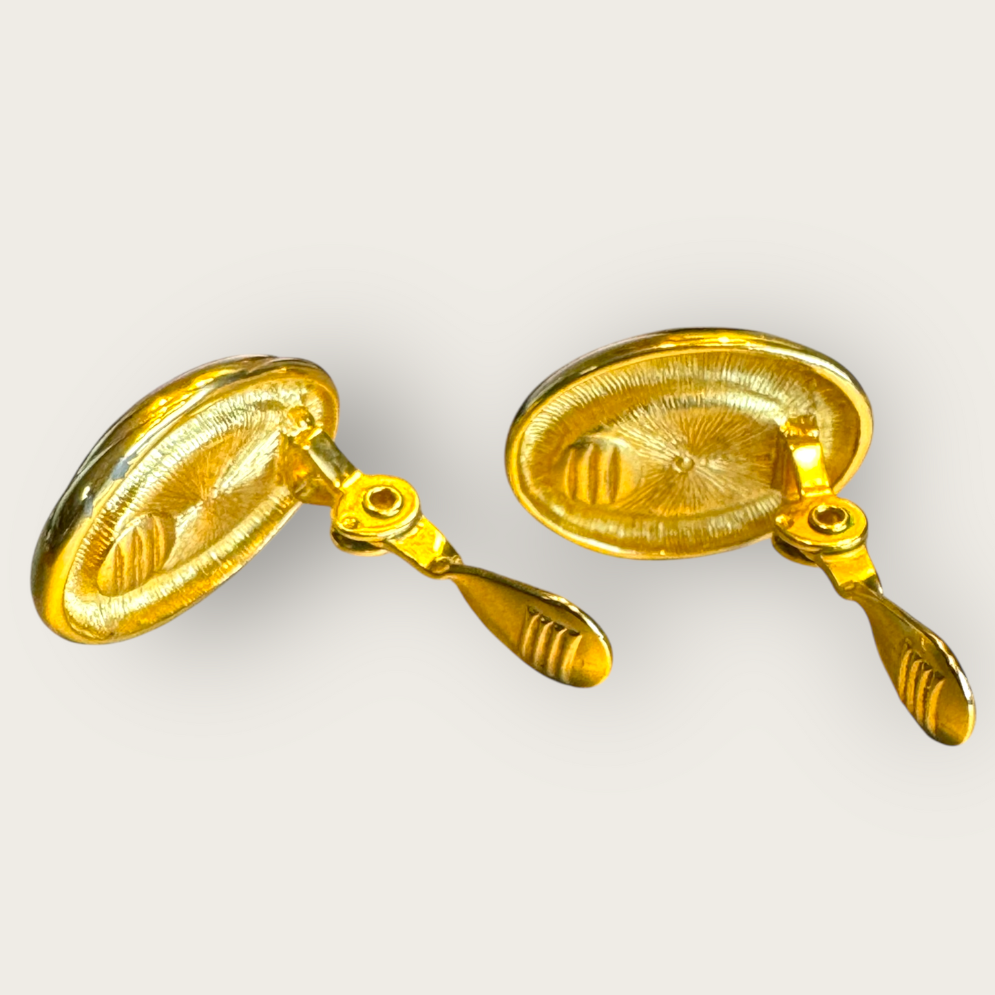 Vintage Monet Black Cabochon & Gold-Tone Oval Clip-On Earrings