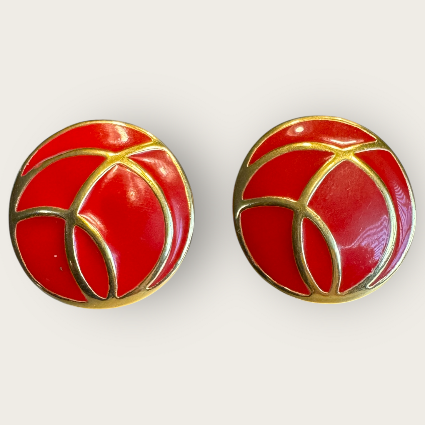 Vintage Monet Red Enamel & Gold Abstract Round Earrings – Post Back