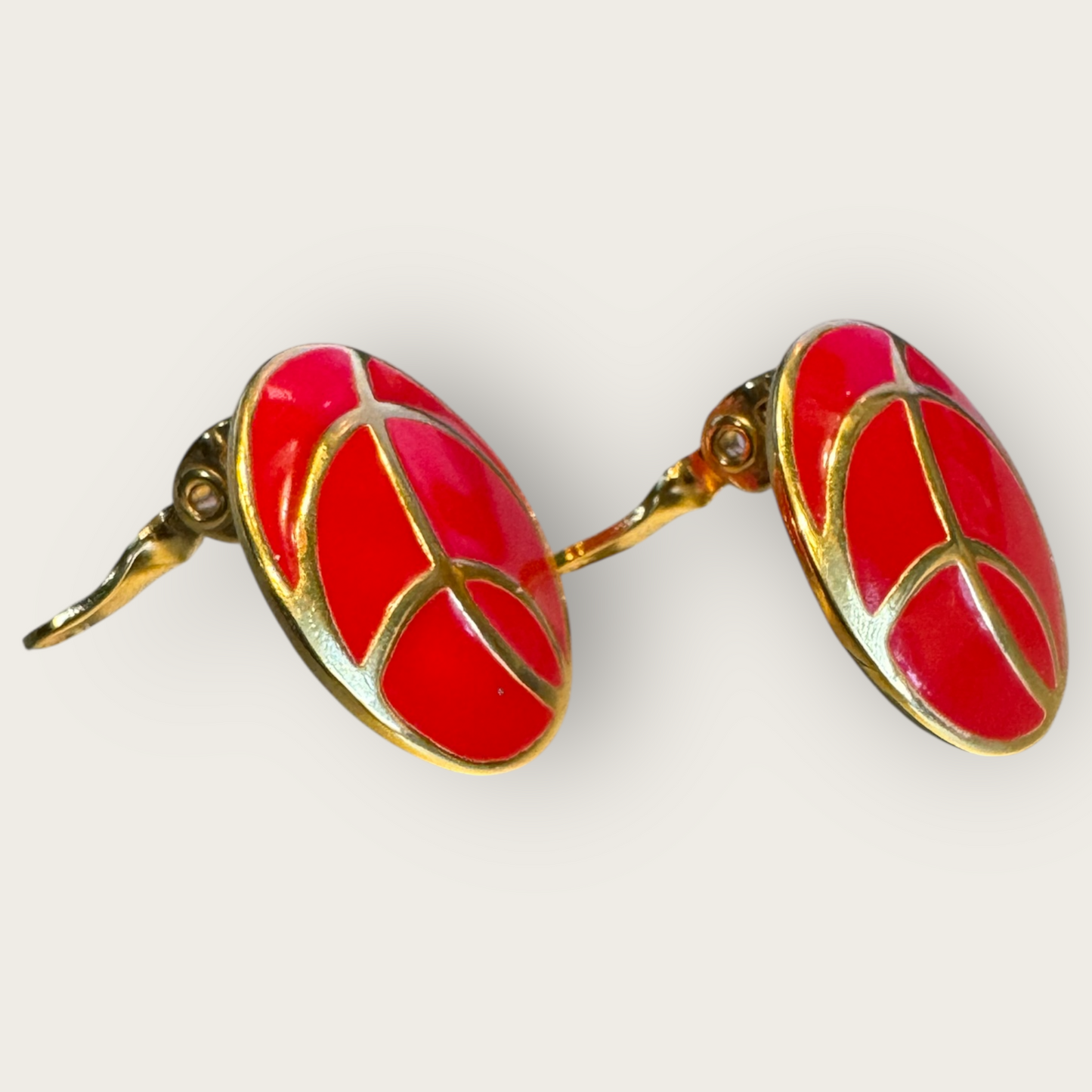 Vintage Monet Red Enamel & Gold Abstract Round Earrings – Post Back