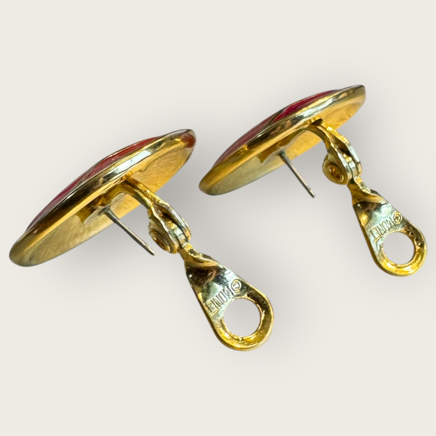 Vintage Monet Red Enamel & Gold Abstract Round Earrings – Post Back
