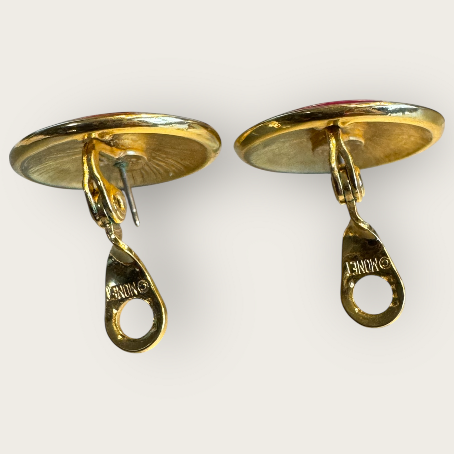 Vintage Monet Red Enamel & Gold Abstract Round Earrings – Post Back