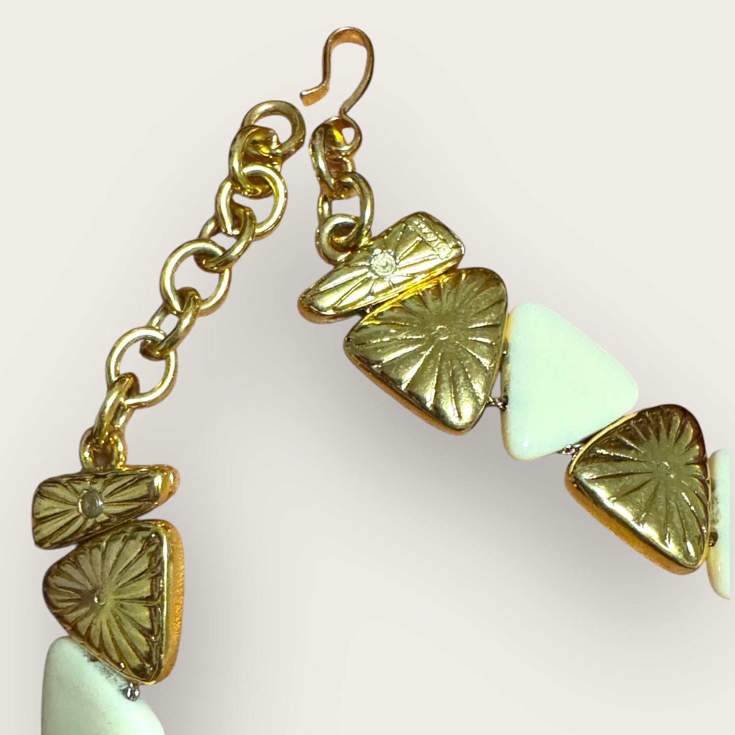 Vintage Monet Cream Lucite & Gold Tone Reversible Triangle Statement Necklace – Articulated, Signed