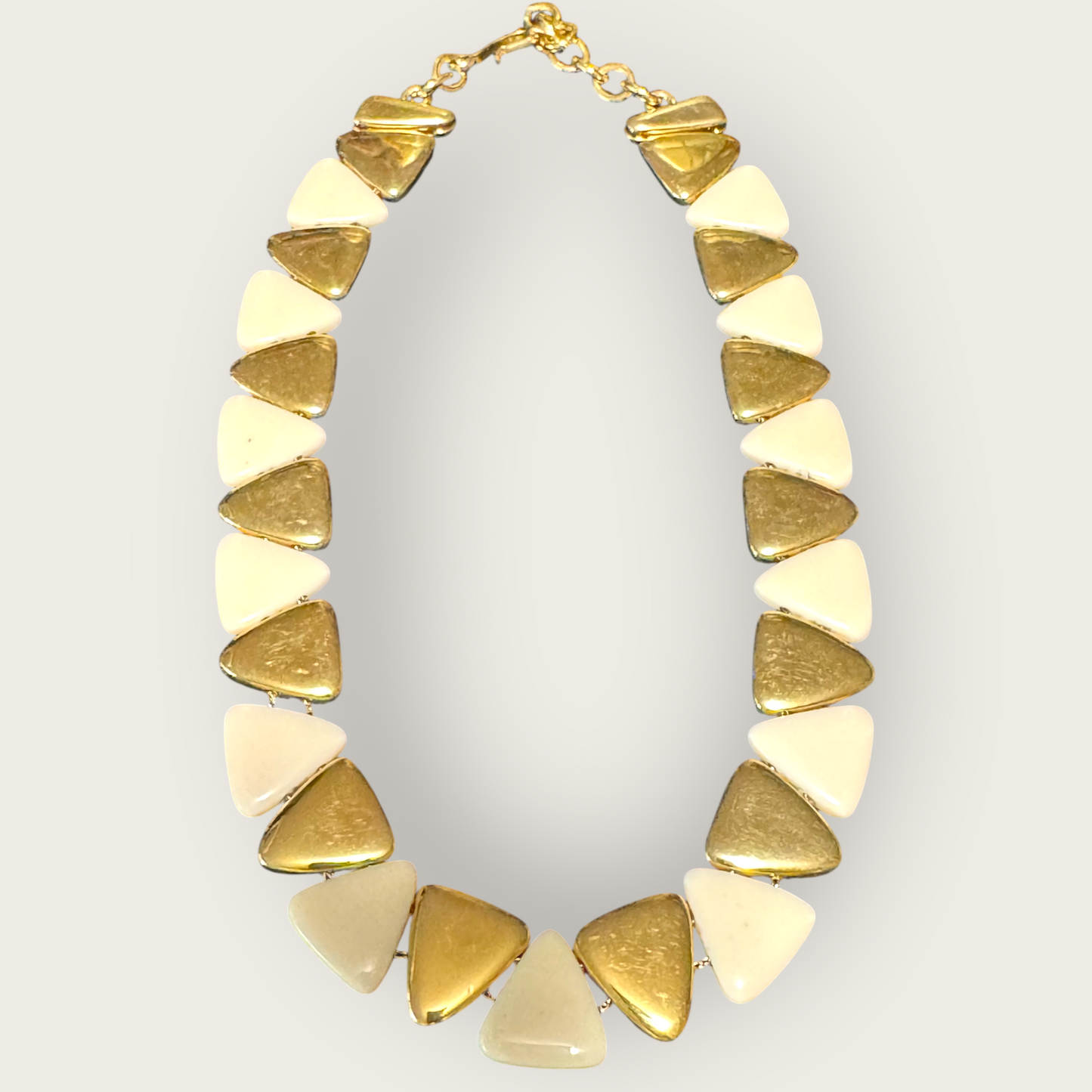 Vintage Monet Cream Lucite & Gold Tone Reversible Triangle Statement Necklace – Articulated, Signed