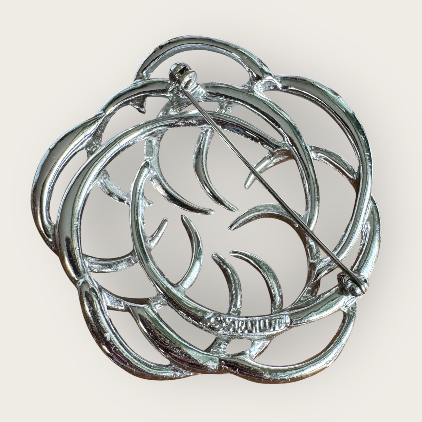 Vintage Sarah Coventry Silver Textured Swirl Brooch – Signed Mid-Century Modern Statement, 2.5”