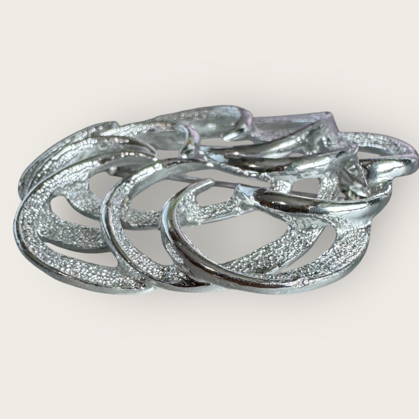 Vintage Sarah Coventry Silver Textured Swirl Brooch – Signed Mid-Century Modern Statement, 2.5”