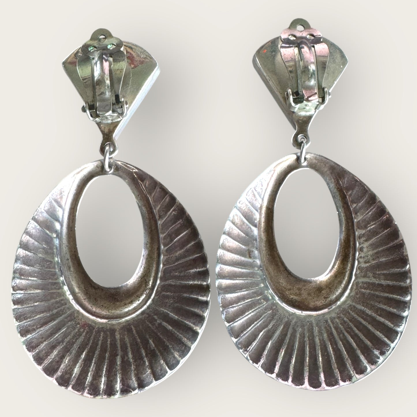 Vintage Taxco Mexico Sterling Silver Clip-On Earrings – TR-95 Signed, Black Quartz Triangle Dangles
