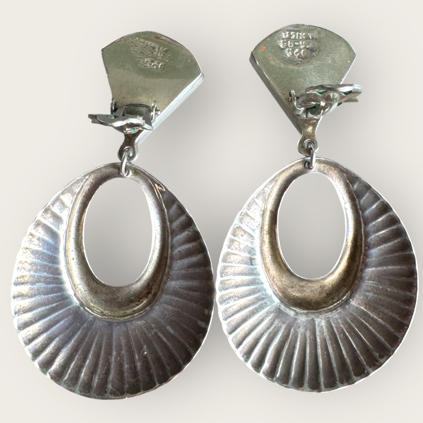 Vintage Taxco Mexico Sterling Silver Clip-On Earrings – TR-95 Signed, Black Quartz Triangle Dangles