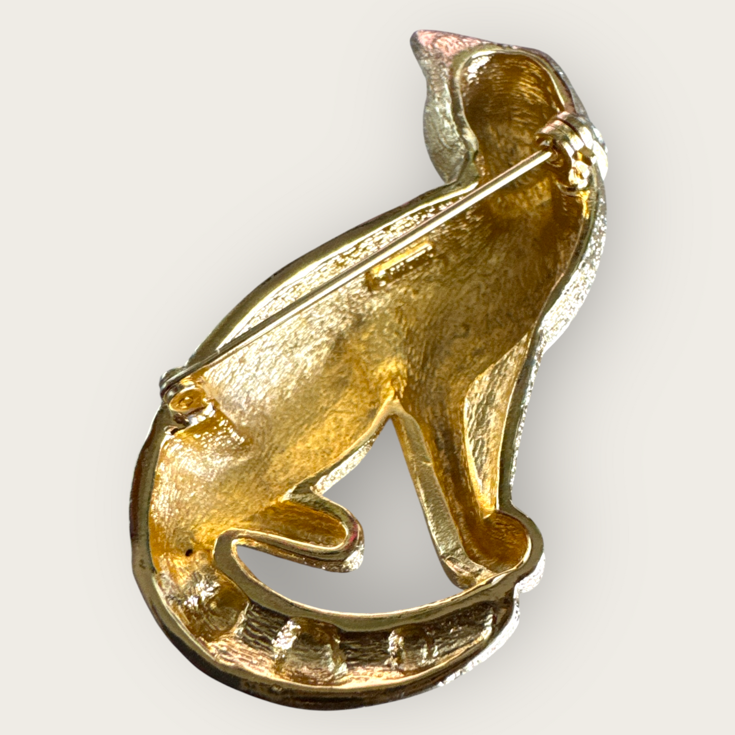 Signed Vintage Christian Dior Gold Cat Brooch with Crystal Accents | Private Collection