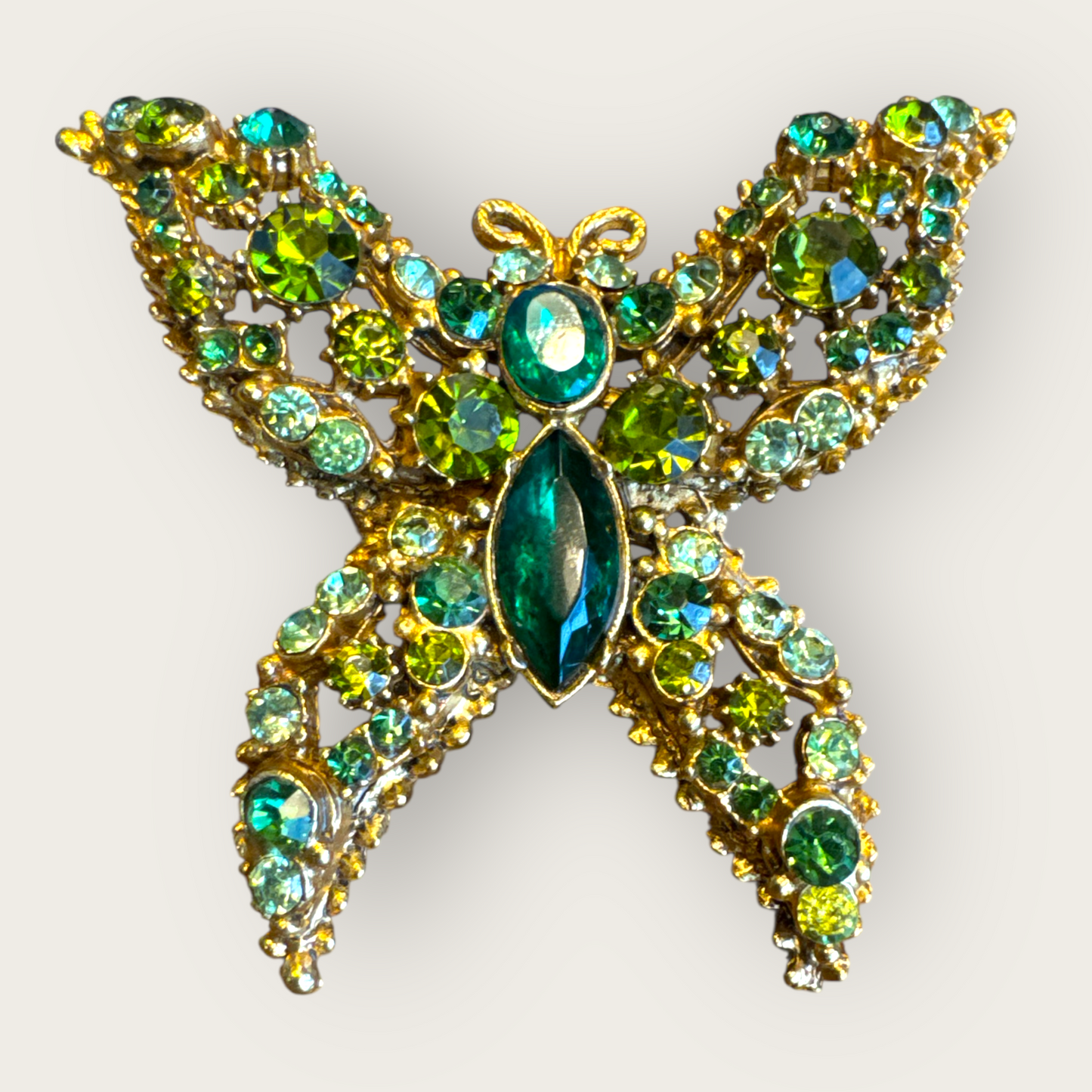 Signed Weiss Vintage Green Butterfly Brooch with Uranium Glass – Heavy Gold Tone Statement Pin | Private Collection