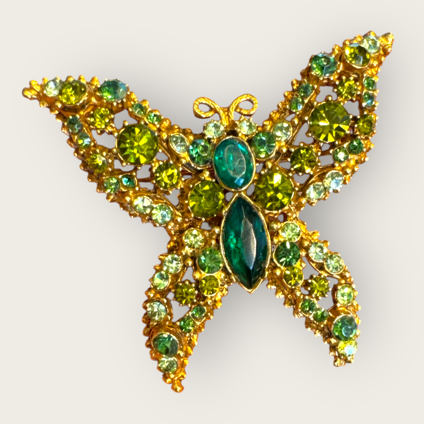 Signed Weiss Vintage Green Butterfly Brooch with Uranium Glass – Heavy Gold Tone Statement Pin | Private Collection
