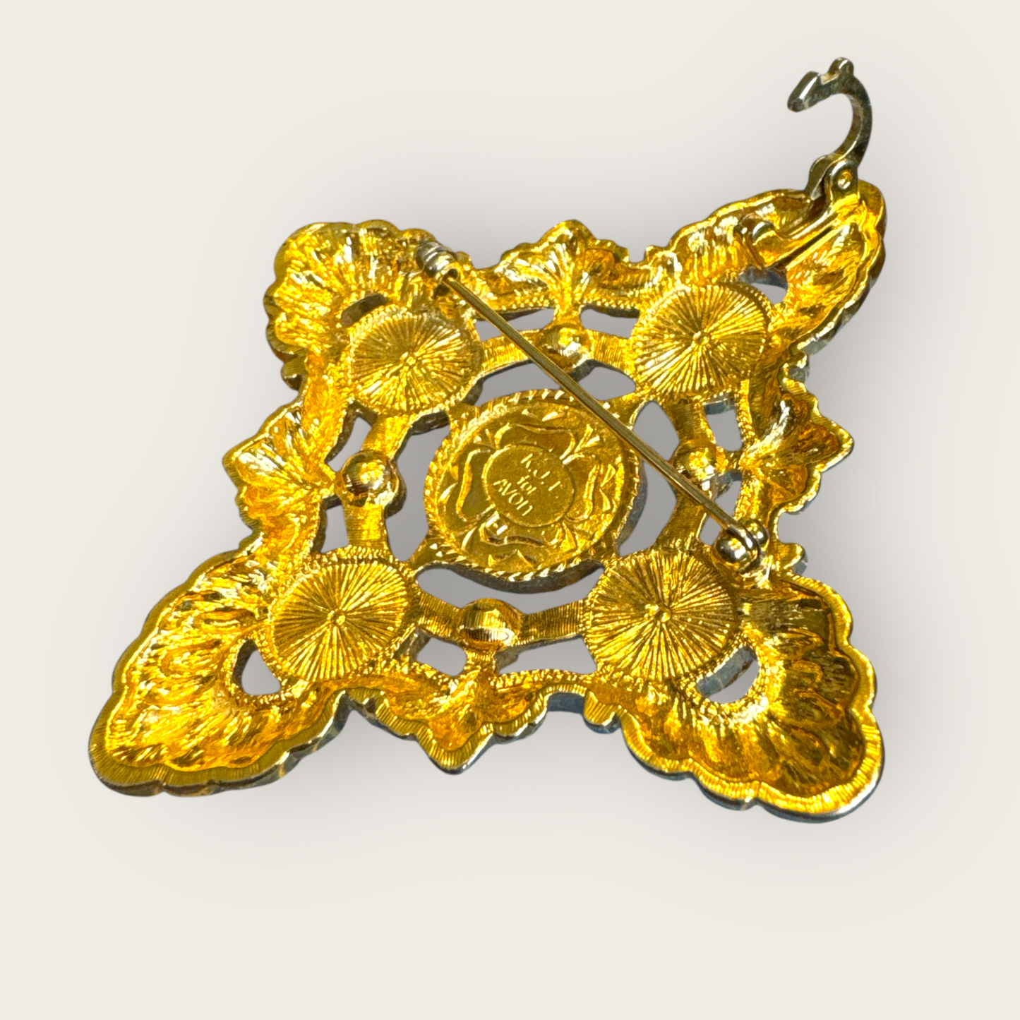Vintage KJL for Avon Pearl and Rhinestone Brooch Pendant – Ornate Gold-Tone Statement Pin