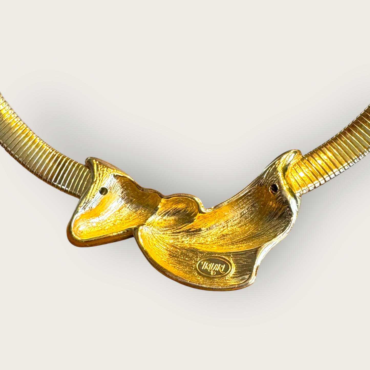 Signed Trifari Sculptural Omega Collar Necklace | Vintage Modernist Statement Jewelry