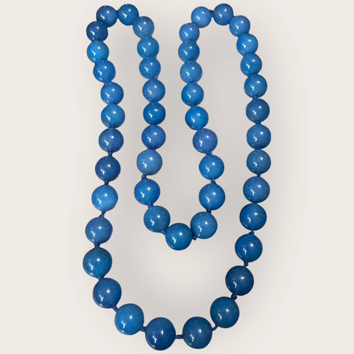 Vintage Cal Sydney Necklace – 12.4mm Polished Beads, 26” Strand, 120g Statement Stone Jewelry