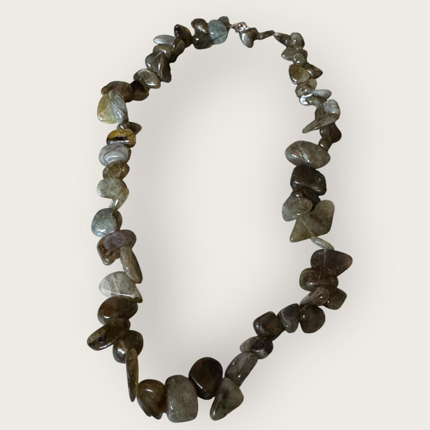 Vintage Chunky Labradorite Nugget Necklace – 925 Sterling Silver Clasp – 18”