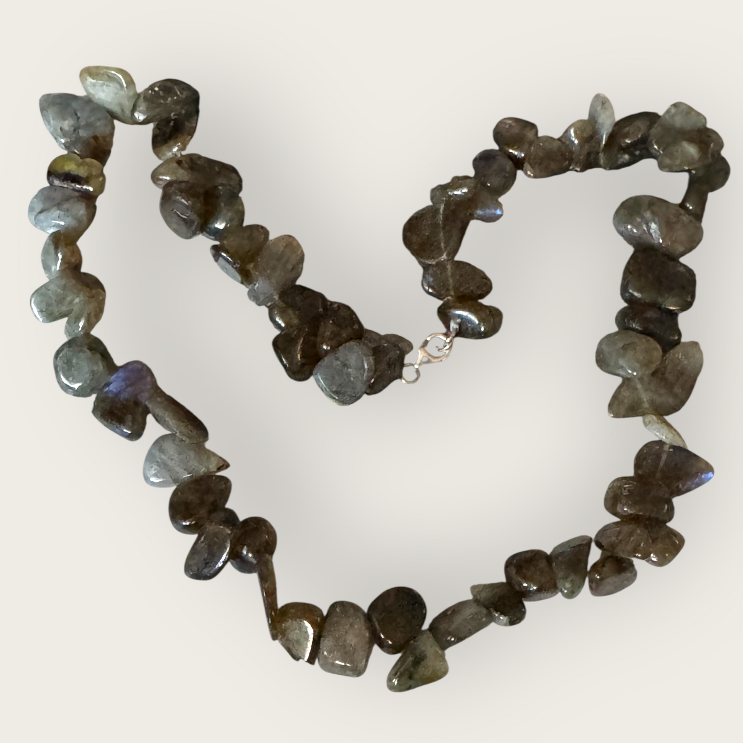 Vintage Chunky Labradorite Nugget Necklace – 925 Sterling Silver Clasp – 18”